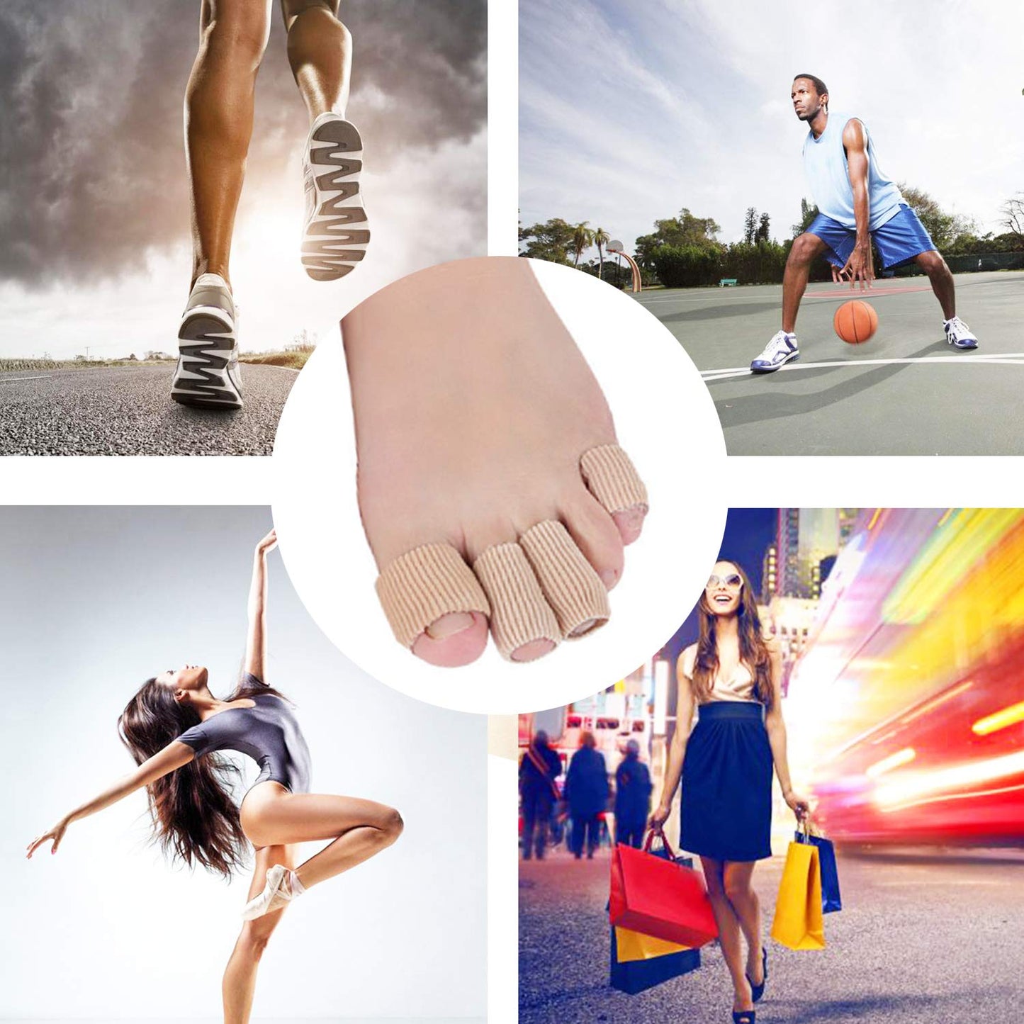 5 Pieces Toe Cushion Fabric Toe Tubes Finger Sleeves Protector with Fabric and Gel Cushion for Corns, Blisters, Calluses, Hammer Toes and Fingers Protectors (M Size)