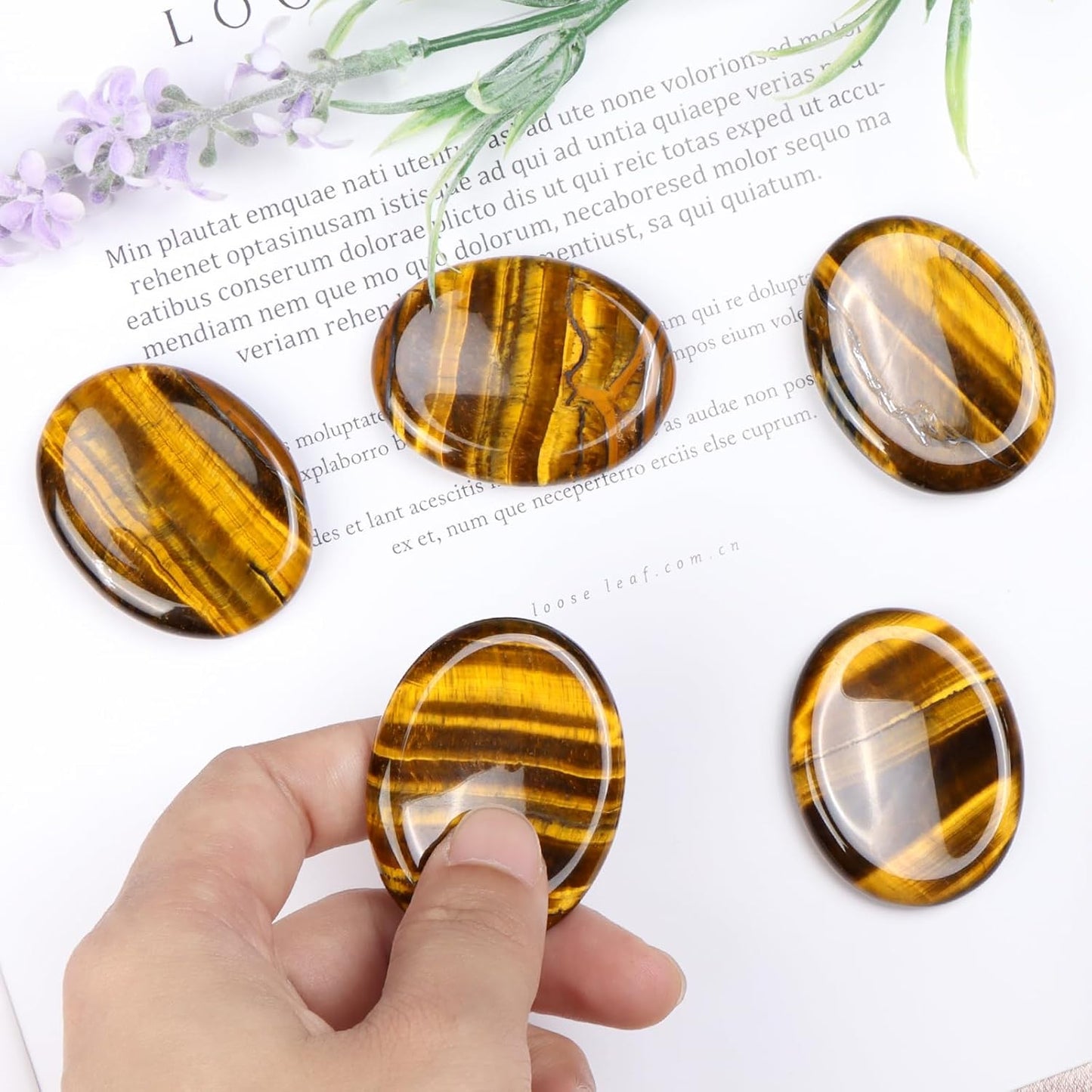 Artistone Thumb Worry Stones for Anxiety Healing Crystals Sets 2PCS Tiger Eye Hand Carved Gemstone Pocket Palm Stones Meditation Reiki Chakra