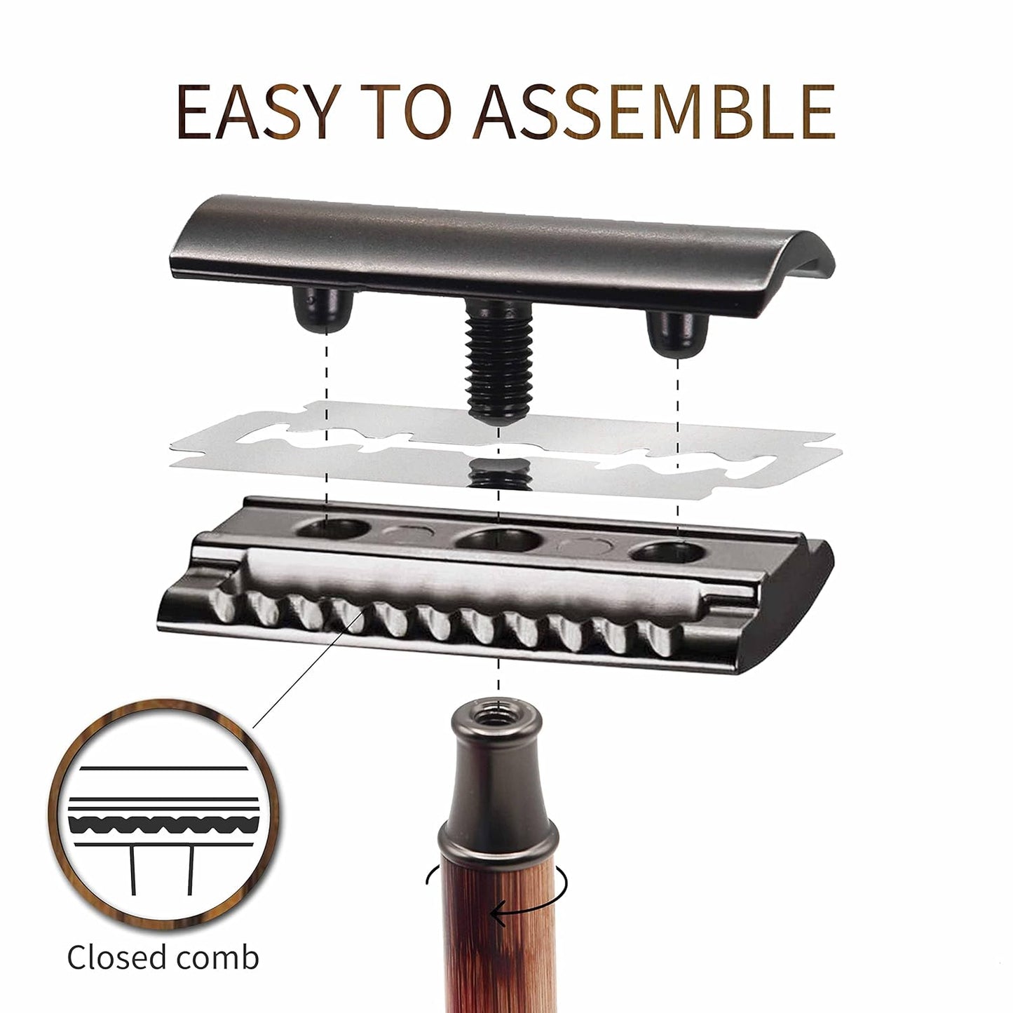 Bambaw Single Blade Razors for Men & Women, Bamboo Razor with 5 Blades, Double Edge Safety Razor, Eco-Friendly, Reusable & Plastic Free – Slim Bamboo Black