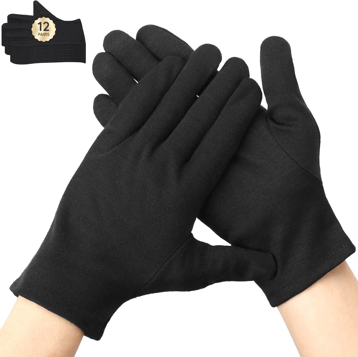 Segbeauty 24 Counts Black Cracked Hand Moisturizing Cotton Gloves for Dry Hands Overnight, 12 Pair Lotion Sleep Cotton Gloves, At Home Spa Sleeping Glove Liners Driving Inspection Work Glove Men Large