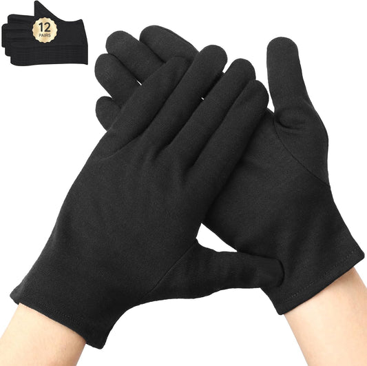 Segbeauty 24 Counts Black Cracked Hand Moisturizing Cotton Gloves for Dry Hands Overnight, 12 Pair Lotion Sleep Cotton Gloves, At Home Spa Sleeping Glove Liners Driving Inspection Work Glove Men Large