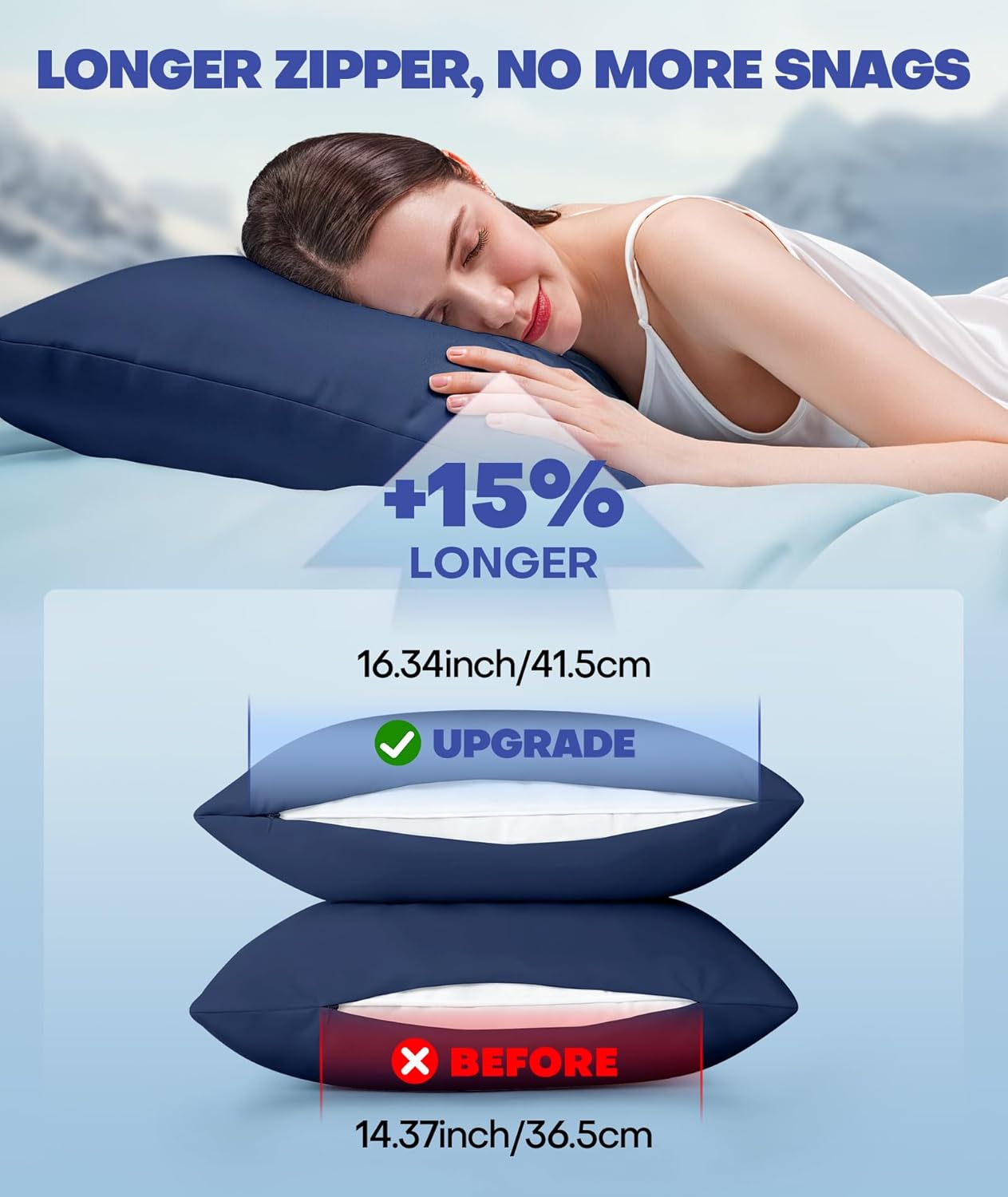 Ice Cooling Pillowcase for Hot Sleepers, Instantly Cool, Stays Cold All Night, Softer Than Silk Pillow Cases, Pillow Covers with Invisible Zipper, Gift for Men & Women - King Size, Navy Blue (1 Pack)
