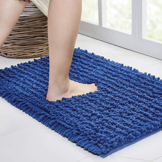 Walensee Large Bathroom Rug Non Slip Bath Mat (24x60 Inch Dark Blue) Water Absorbent Super Soft Shaggy Chenille Machine Washable Dry Extra Thick Perfect Absorbant Best Plush Carpet for Shower Floor