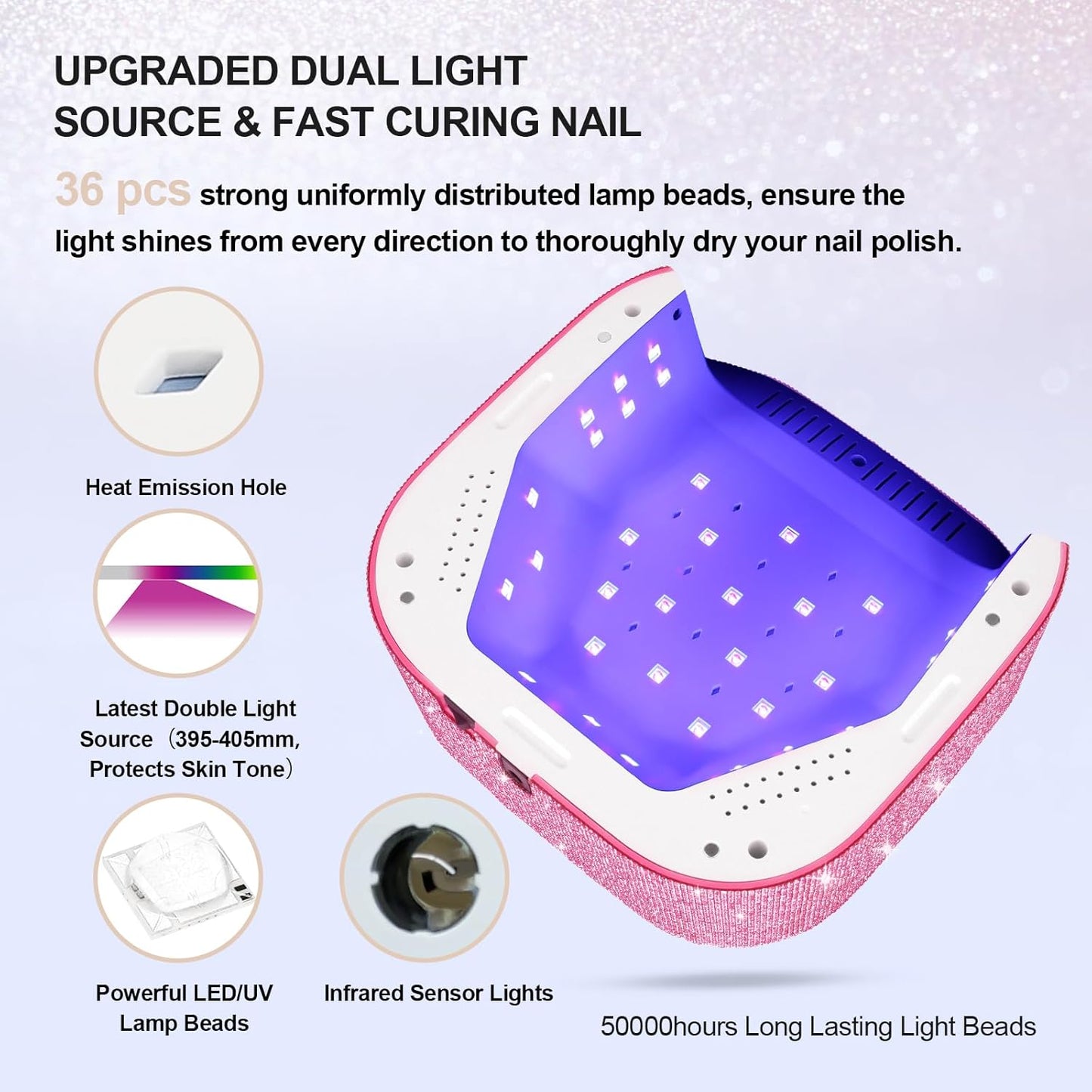 UV Nail Lamp 54W, Cordless Gel UV Led Nail Lamp for Gel Nail Polish, Rechargeable UV Nail Light Nail Dryer with 4 Timer and LCD Display, Professional Fast Curing Lamp Nail Art Tools with Rhinestone