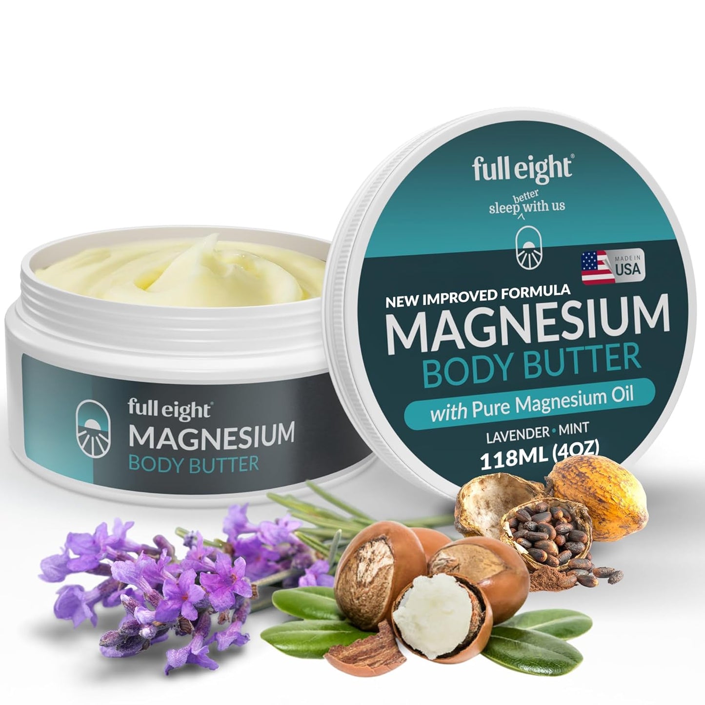 Magnesium Body Butter with Pure Magnesium Oil – For Stiff Legs & Tight Muscles – Rub for Leg Cramps, Muscle Soreness, Improved Sleep, & Foot Revitalization – 4oz