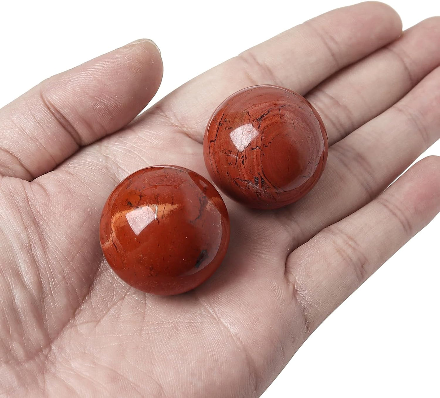 Hand Exercise Balls 30mm for Women - Set of 2 Natural Crystal Stone Spheres - Finger Joint Relief & Stress Relax, Perfect Size for Women's Hands, Red Jasper