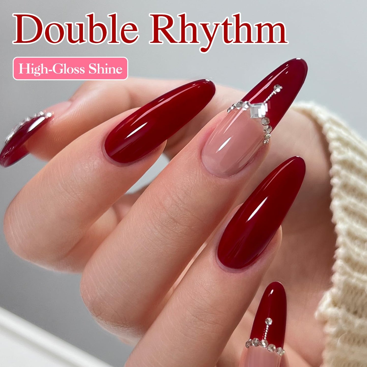 Double Rhythm Gel Nail Polish Set of 6 Colors Baby Light Pastel Milky Nail Polish Starter Kit Art DIY Salon Home (Red Glitter Dark Neon Red Maroon Burgundy,Kit 15)