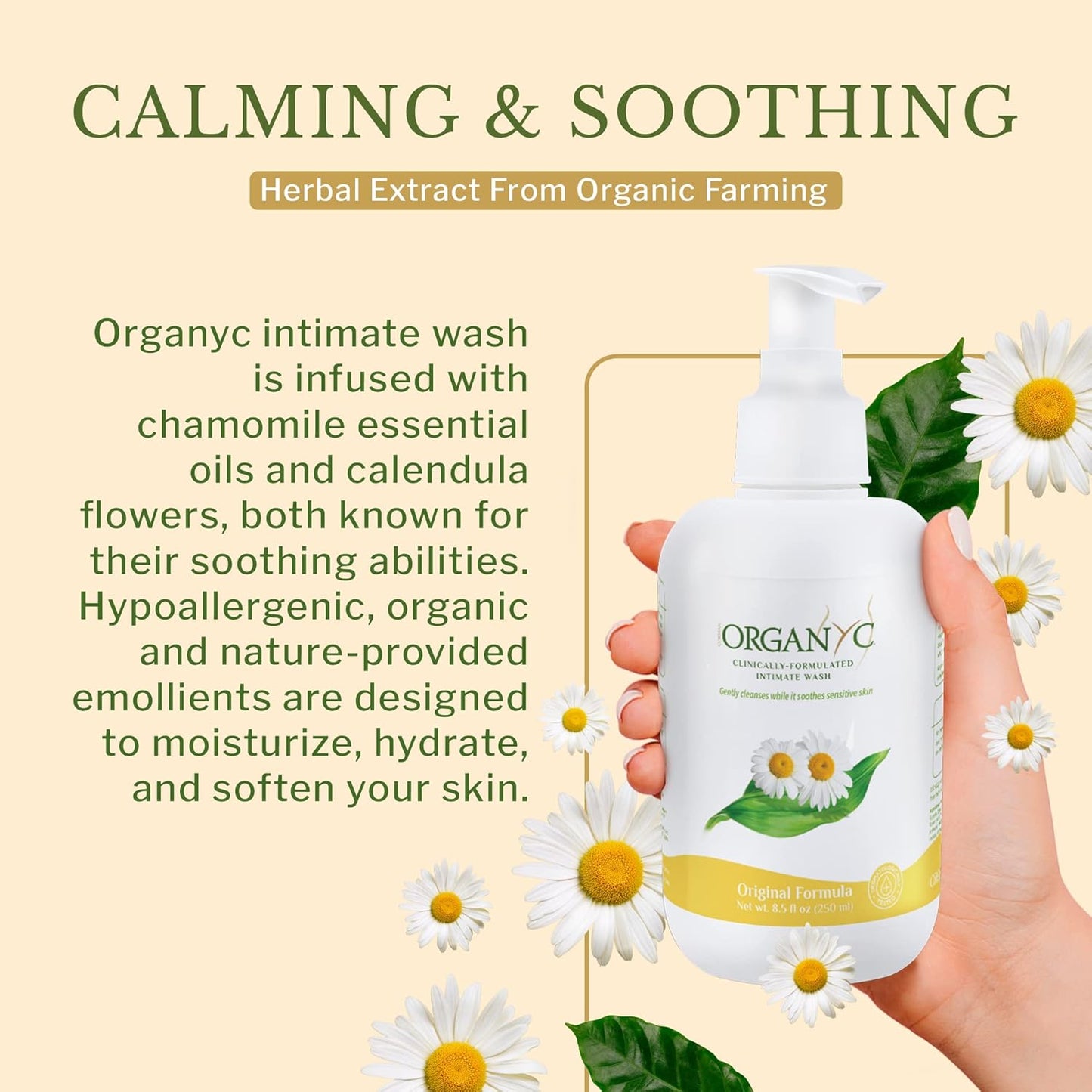 Organyc - Feminine Intimate Wash for Sensitive Skin - Free from Chlorine, Parabens, SLSSLES, and Synthetic Perfumes - 8.5 Fl Oz with Chamomile (2 Pack)