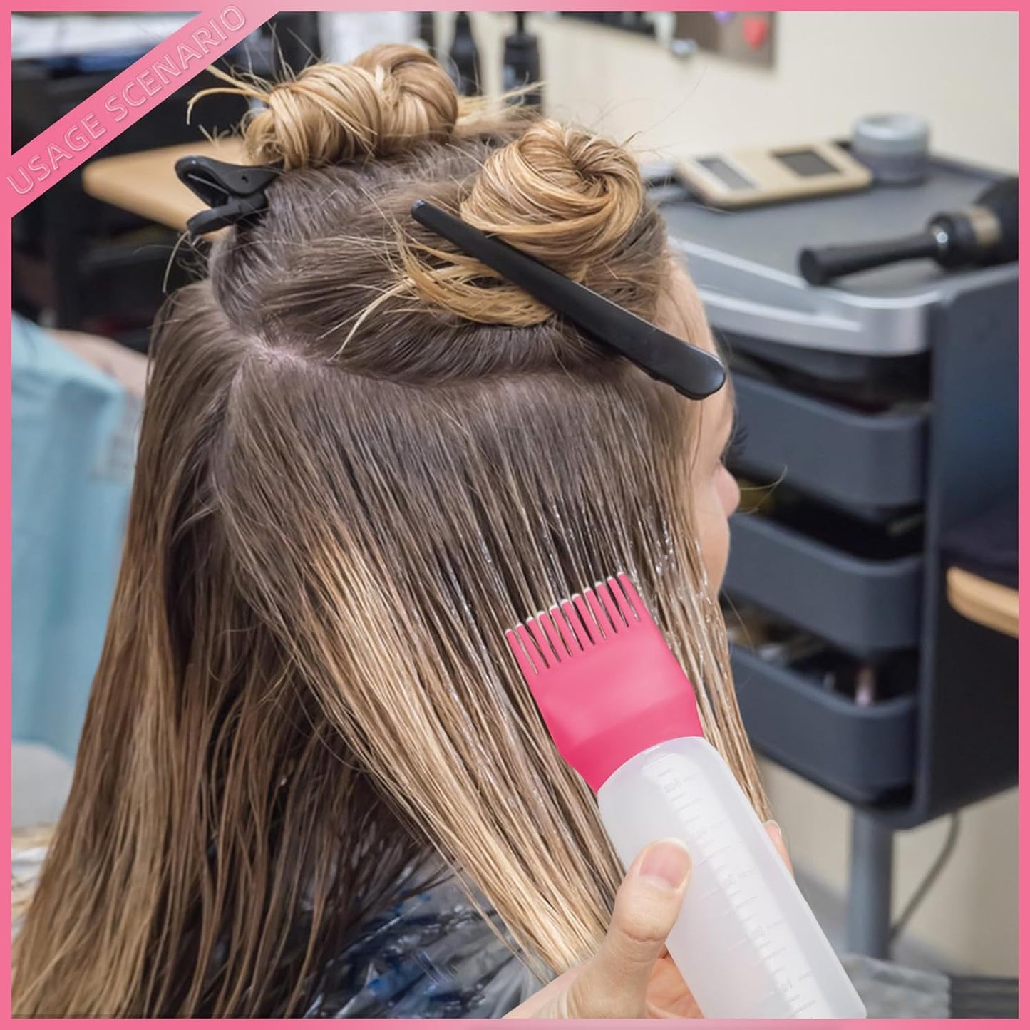 BLAAROOM Root Comb Applicator Bottle 6 Ounce, 2 Pack Hair Oil Applicator with Root Comb Brush - Dark Pink