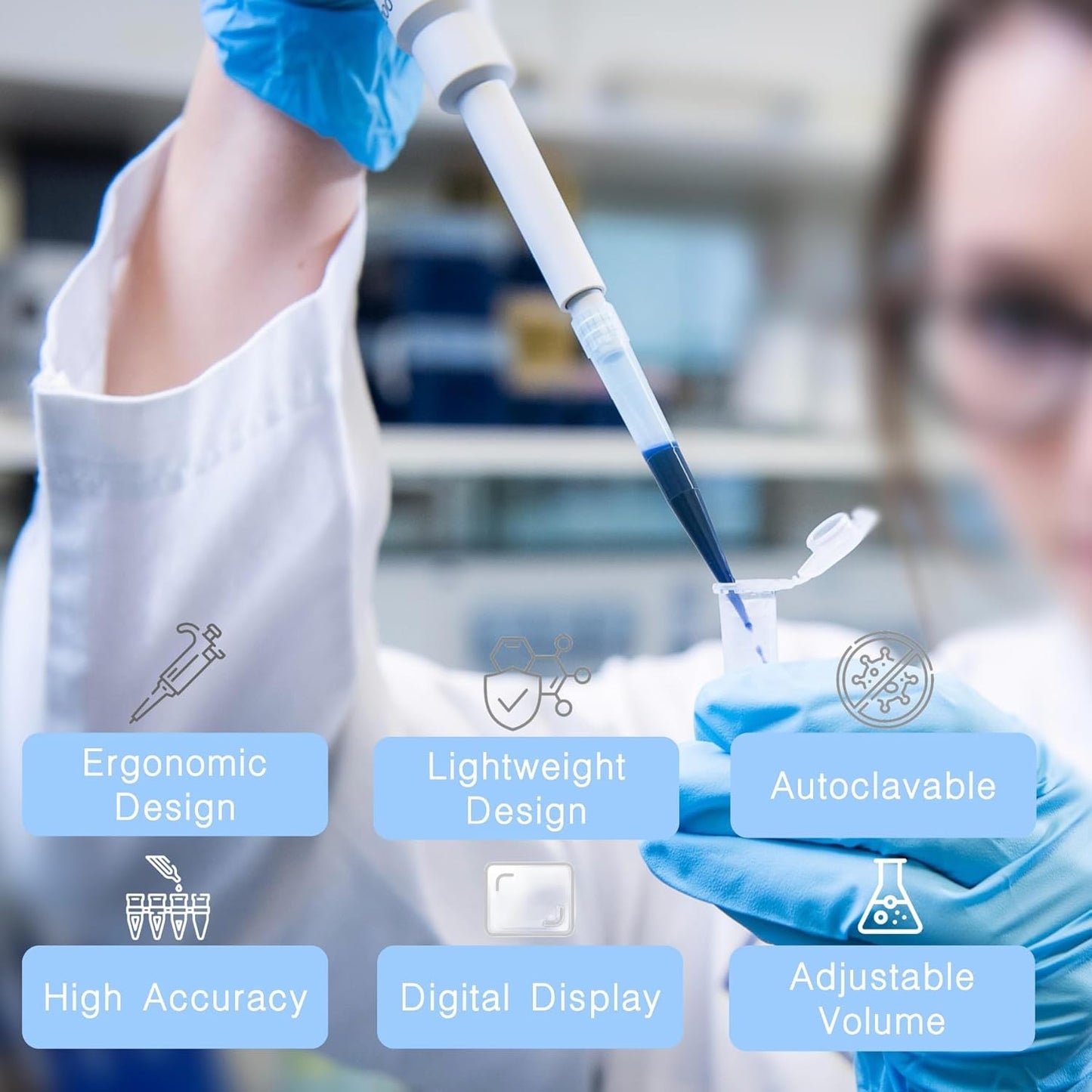 𝟐𝟎-𝟐𝟎𝟎 𝐮𝐥 𝐀𝐝𝐣𝐮𝐬𝐭𝐚𝐛𝐥𝐞 Volume Pipette Single Channel Manual Variable Laboratory High Accurate Lab Micro Pipette