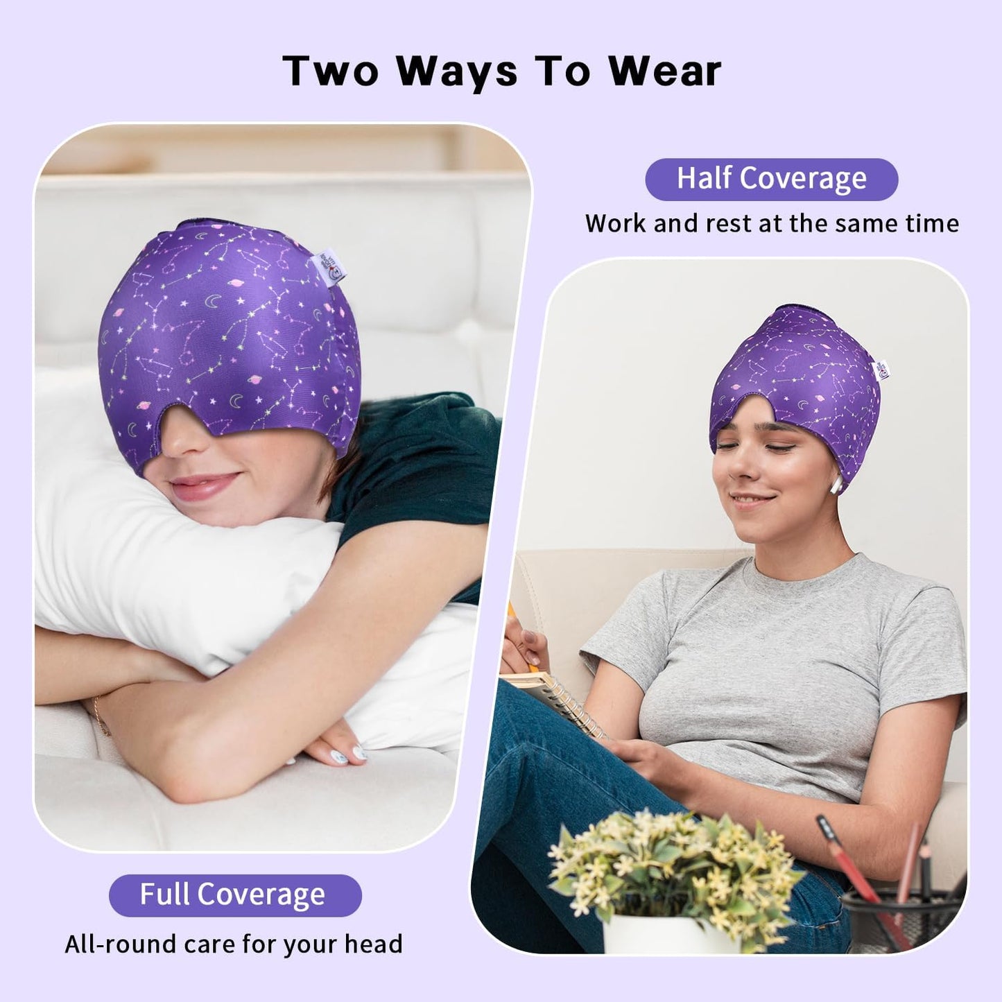 Migraine Relief Cap, Gel Cooling Eye Mask 2 Pack Set, Headache Relief with Hot/Cold Ice Cap, Instant Headache Relief, Reusable Ice Pack for Stress Relief Migraine Mask
