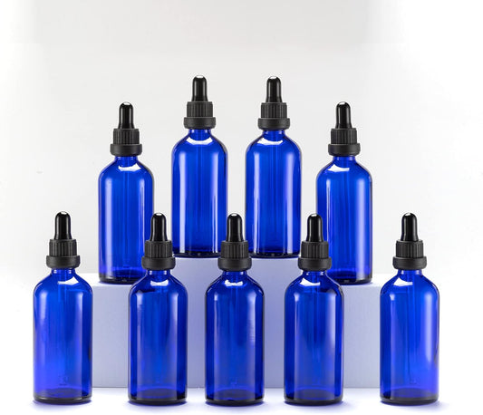 YIZHAO Blue Glass Dropper Bottle 4oz, Tincture Bottles with Glass Dropper, for Essential Oils, Aromatherapy, Cosmetic, Laboratory, Pharmacy, Liquids, Travel –9 Pcs
