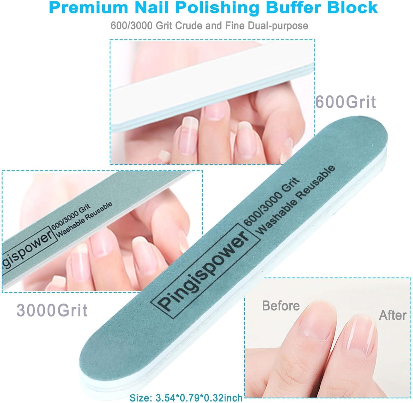 Nail Files and Buffers, 15PCS Professional Emery Board Nail File and Buffer Block for Natural Nails (100/180 & 600/3000 Grit), Reusable & Washable Manicure Kit for Home and Salon