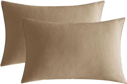 SE SOFTEXLY Muslin Pillowcases Standard Size 100% Cotton, 2 Pack Linen Like Pillow Shams with Envelope Closure, Ultral Soft and Breathable Pillow Case Covers, Light Brown, 20" X 26", No Filling