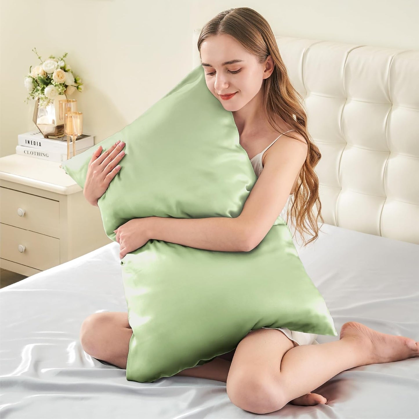 INFIIXSO Mulberry Silk Pillow Cases King Size Set of 2, Silk Pillowcase with Hidden Zipper 20"x36", Extraordinary Smooth and Soft Pillow Case for Hair and Skin(Sage Green, 2 Pack)