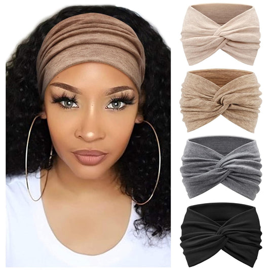 DRESHOW Extra Wide Headbands for Women Cotton Turban Knotted Bandana Head Bands Non Slip Boho Hair Accessories for Sports & Yoga