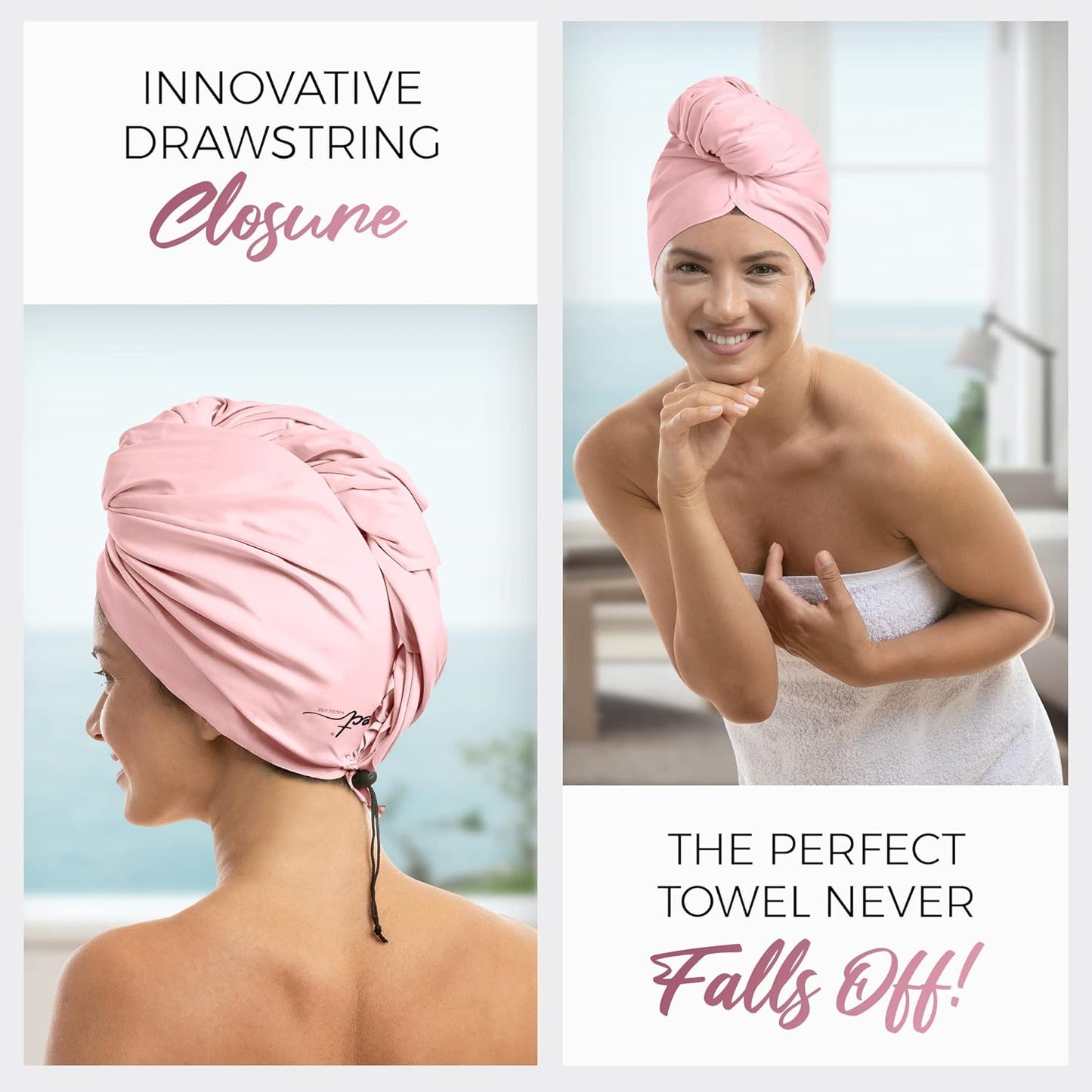 Microfiber Hair Towel Wrap + 2 Smooth Large Hair Drying Tie for Wet Hair - Anti-Frizz, Gentle, Absorbent Hair Scrunchies or Face Washing Wristband