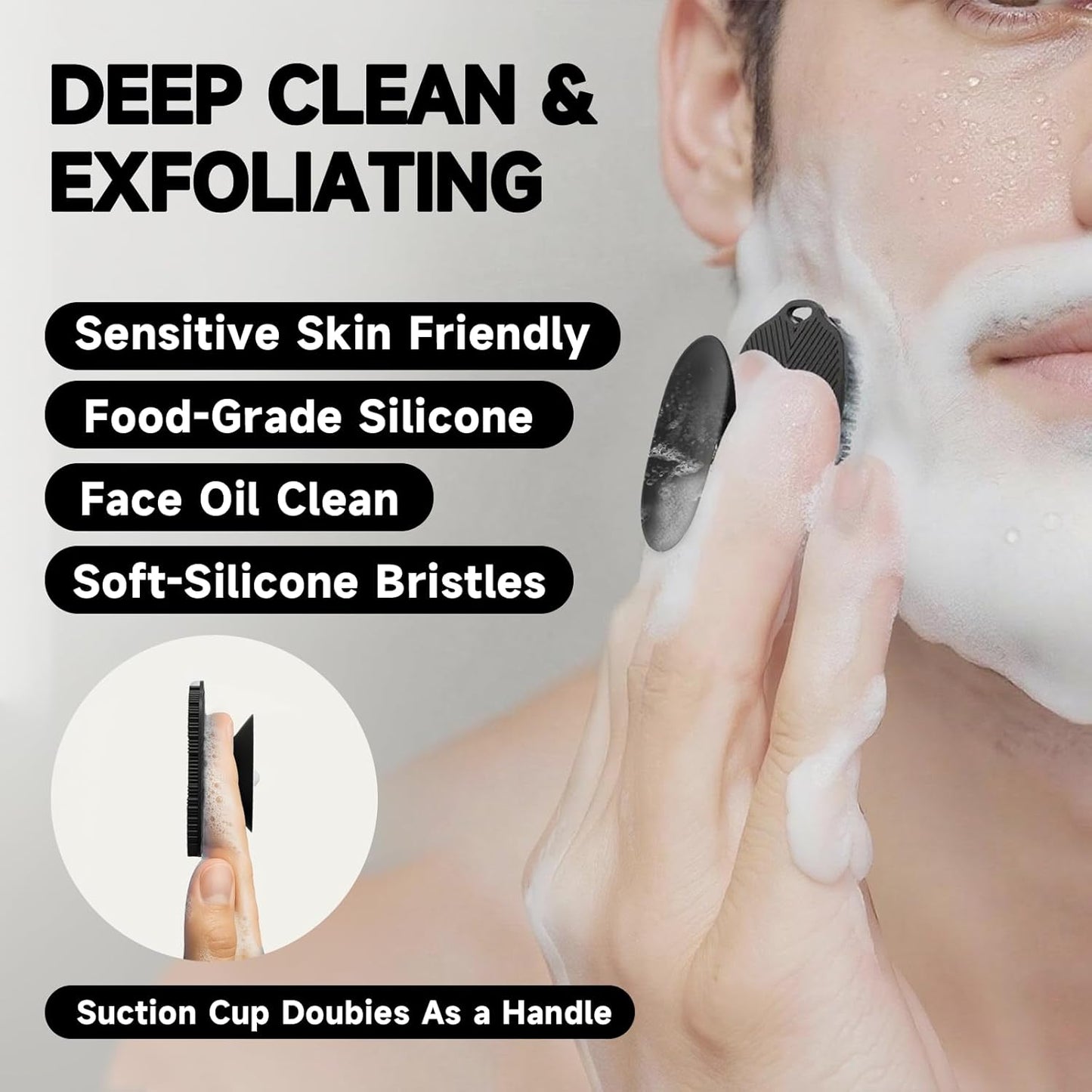 2 PCS Face Scrubber, Soft Silicone Face Exfoliator with Suction Cup for Man and Women Deep Skin Clean (Body Scrubber + Face Scrubber Black)