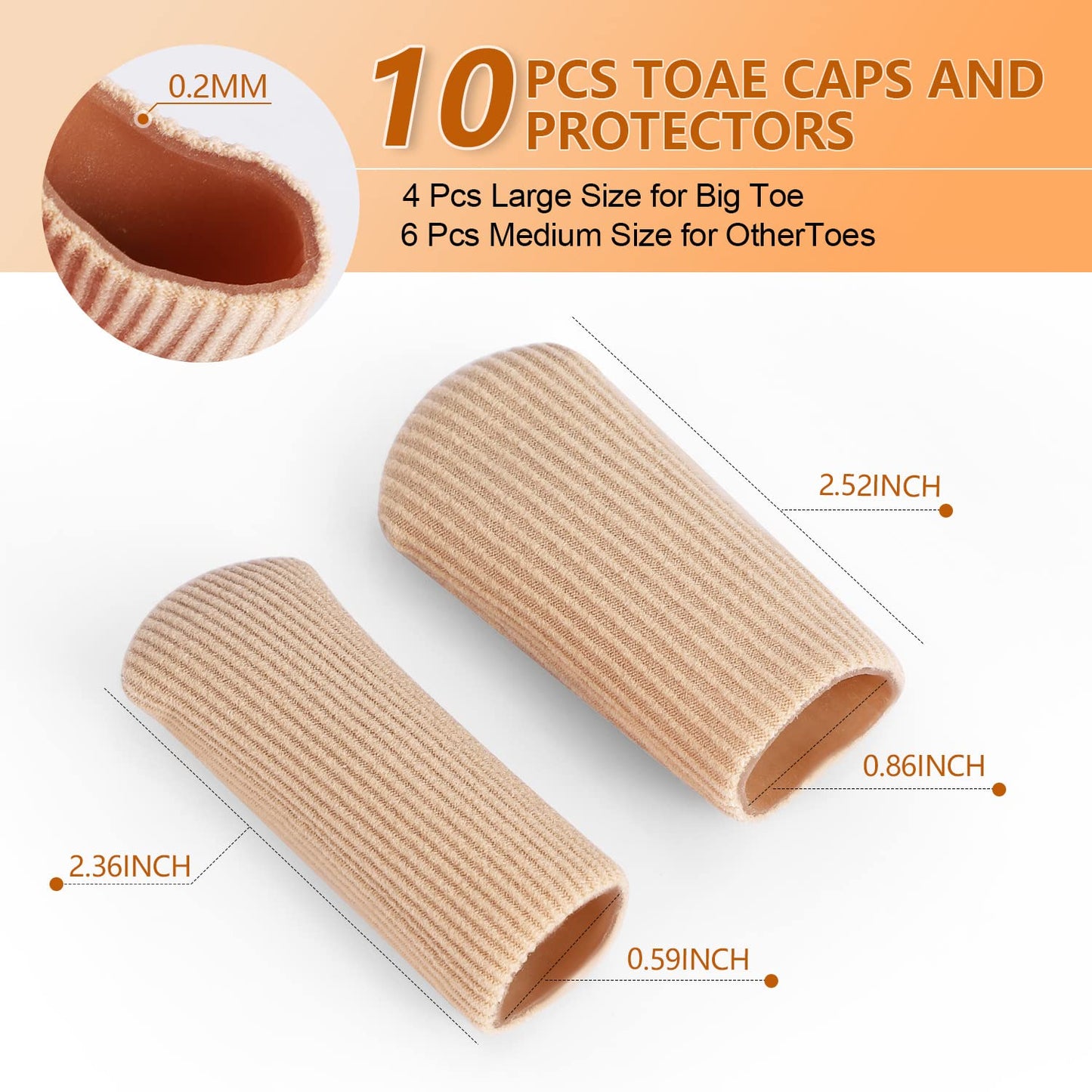10 PCS Gel Toe Caps Closed Toe Surface Fabric Sleeve Protectors, Silicone Toe Sleeve Cushions and Protects, Provide Relief for Corns, Blisters and Calluses Protect (10)
