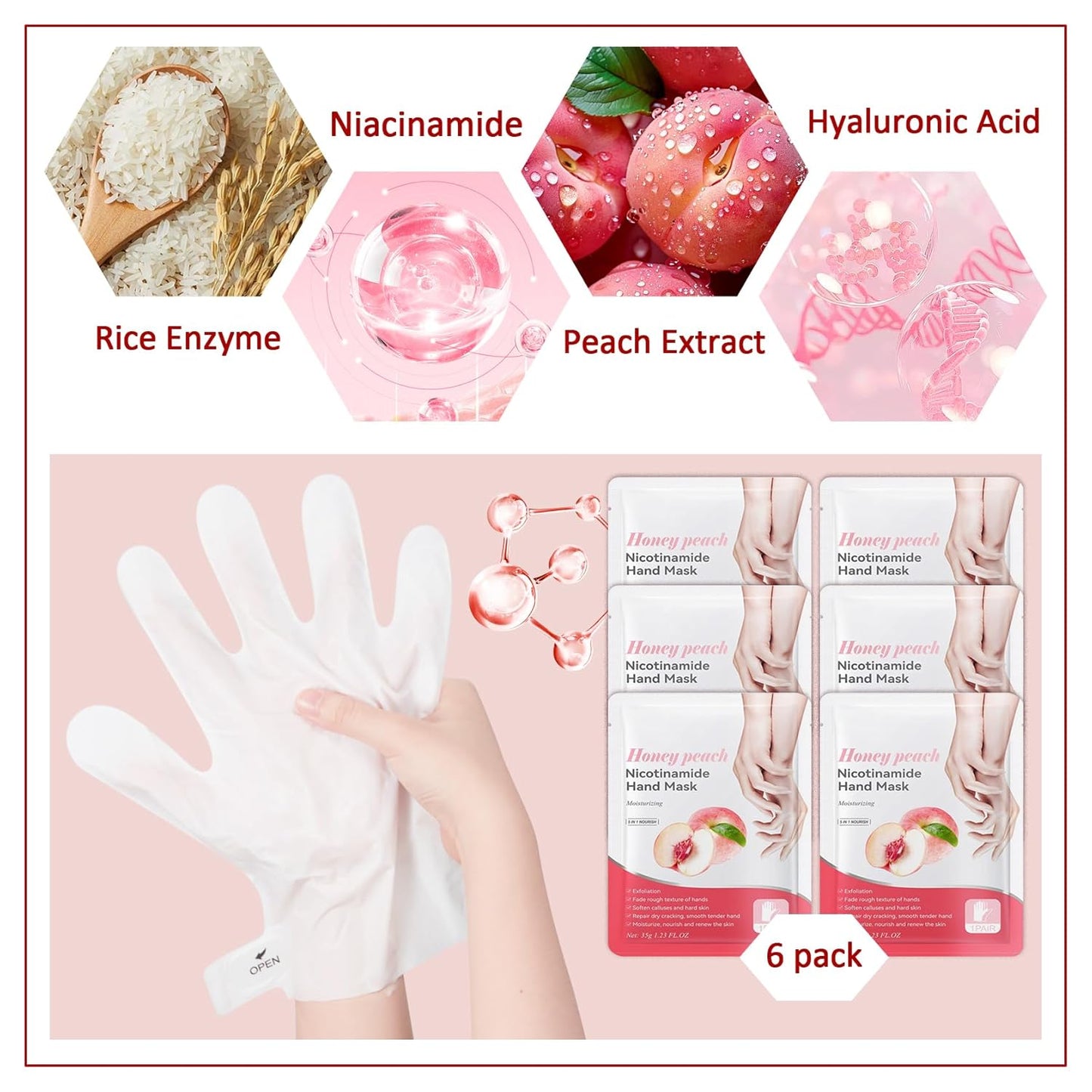 Hand Masks Moisturizing Gloves,6 Pairs Hydrating Hand Peel Masks Gift Set for Dry Cracked Hands Care,Long-lasting and Non-greasy Hand Moisturizer Gloves for Women G