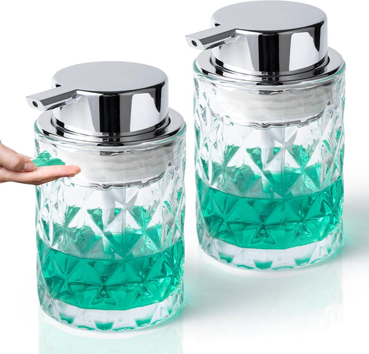 Bathroom Glass Soap Dispenser with Durable Rust-Proof Plastic Liquid Pump (Can't Foam) Hand Lotion Dispenser Antislip Shampoo Kitchen 10oz 2 Pack