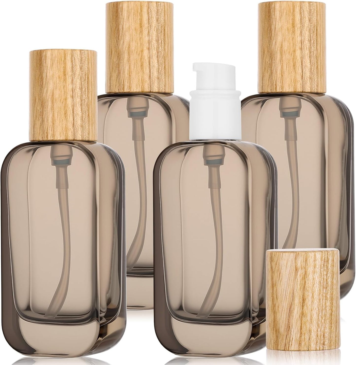 Segbeauty 1.7oz Travel Glass Pump Bottle for Lotion, 4pcs Glass Travel Bottles for Toiletries, 50ml Black Foundation Container for Liquids, Large Sample Bottles Dispenser for Creams Essential Oils