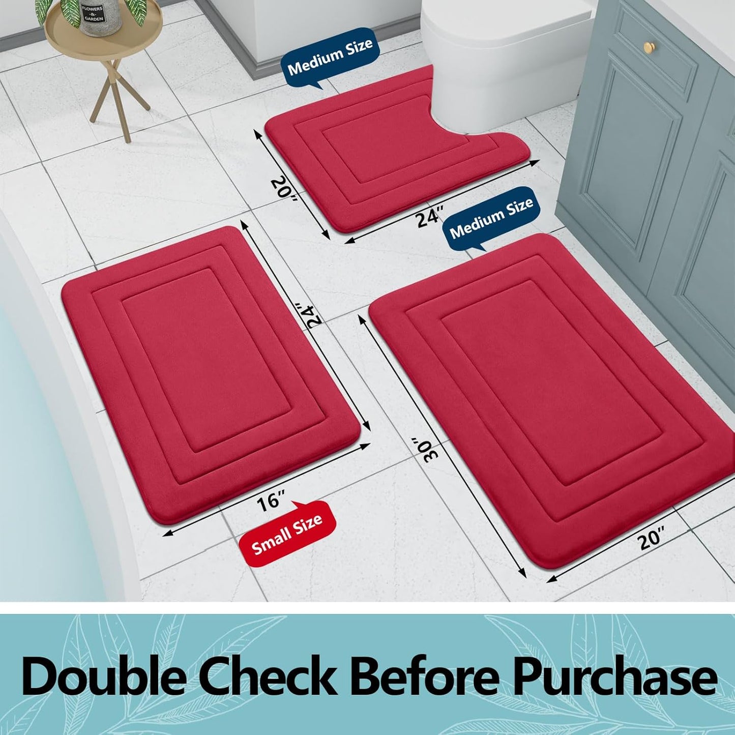 Arotive Memory Foam Bathroom Rug Mat 44x24, Ultra Soft and Absorbent Bath Mat, Machine Wash Dry, Comfortable Bath Rug Carpet for Bathroom Floor, Tub and Shower, Red