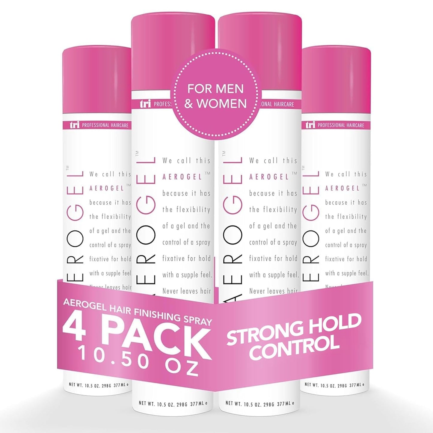 TRIDESIGN Aerogel Hairspray - Strong Hold Hair Finishing Spray for Volumizing & Control, Flexible Styling for All Hair Types, Non-Sticky and Scented - For Women and Men - Pack of 4 (10.5 Oz)