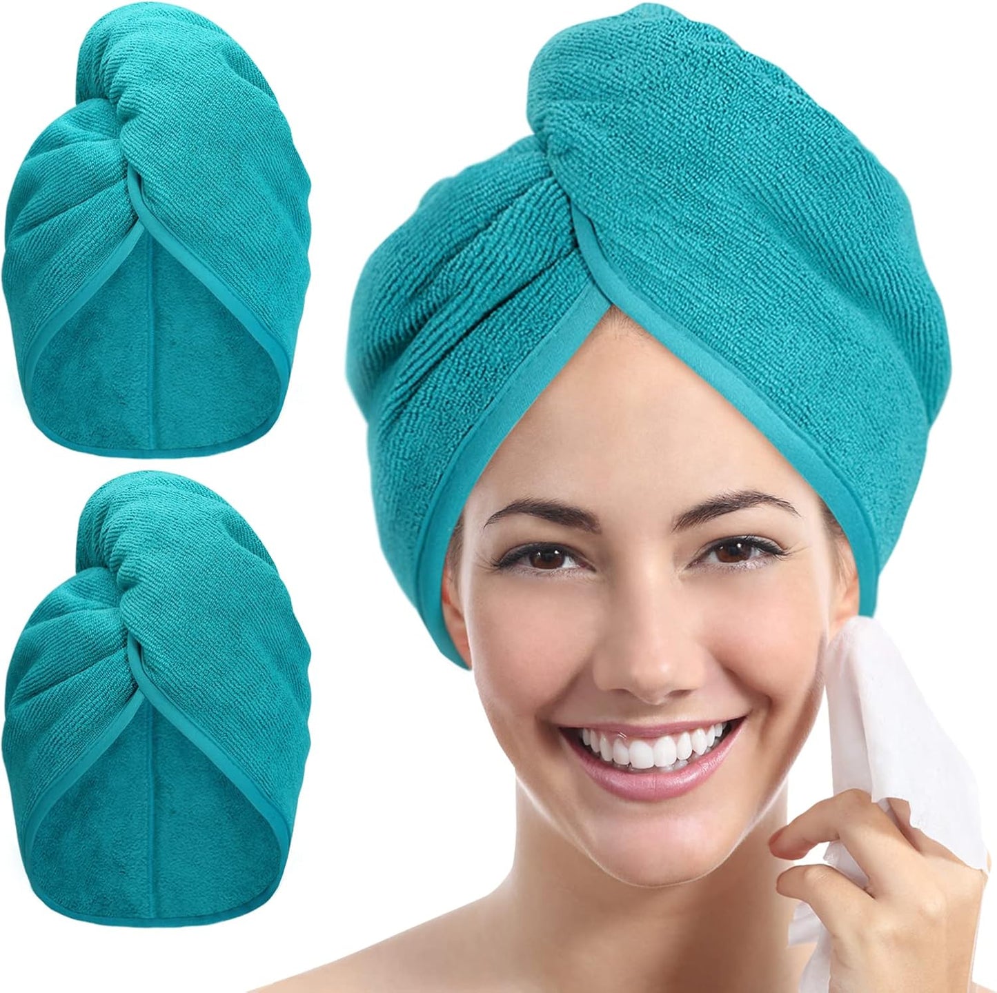 Microfiber Hair Towel Hair Wrap: 2 Pack 10X26 Hair Dryer Towels for Women Absorbent Turban Twist Hair Drying Shower Cap Curly Hair Products for Hair Care Hair Accessories (09 2-Pcs Aqua Green)
