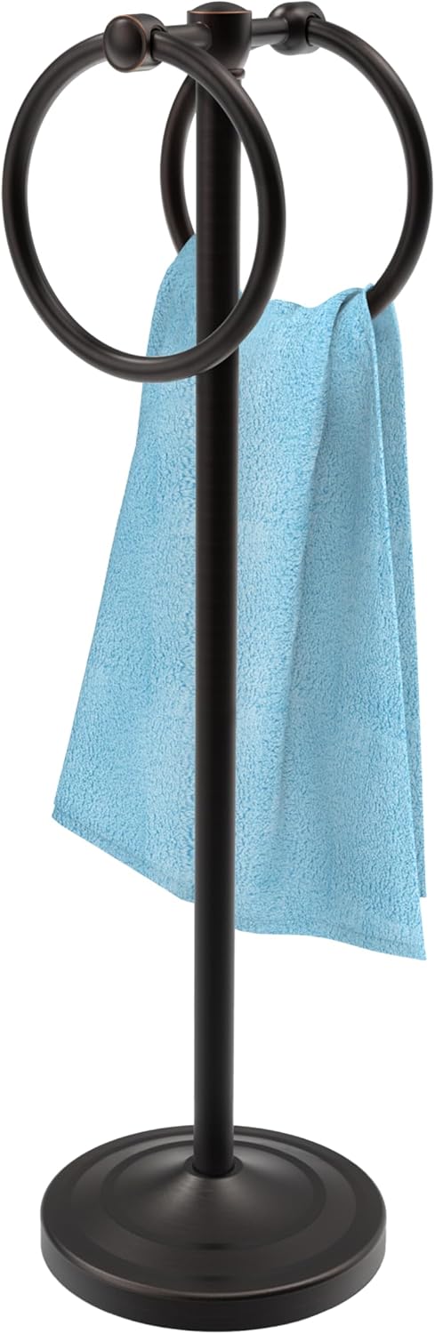 Hand Towel Holder Stand, SUS304 Stainless Steel Weighted Hand Towel Stand for Bathroom Kitchen Countertop Towel Stand with Double Stand Hand Towel Ring Total Height 18"(Oil Rubbed Bronze)