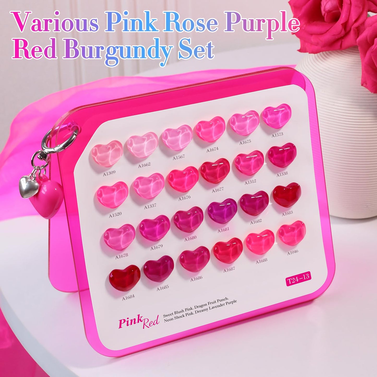 Double Rhythm 28Pcs 0.5Oz Gel Nail Polish Set Same Color Same Bottle Soak Off Gel Polish Kit Nail Art Manicure Salon DIY at Home for Women (Bright Pitaya Pink Purple Red Collection-T24-13)