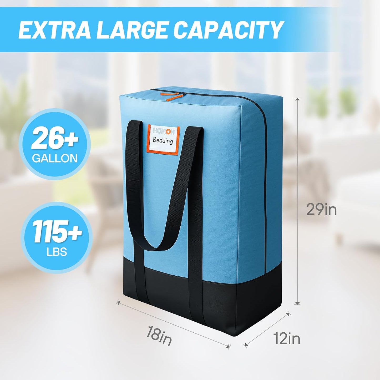 2 Pack Moving Bags, Heavy Duty Storage Bags with Zipper, Extra Large Packing Bags with Internal Compression Straps, Wrap Around Handles, Alternative to Moving Boxes, Blue and Black