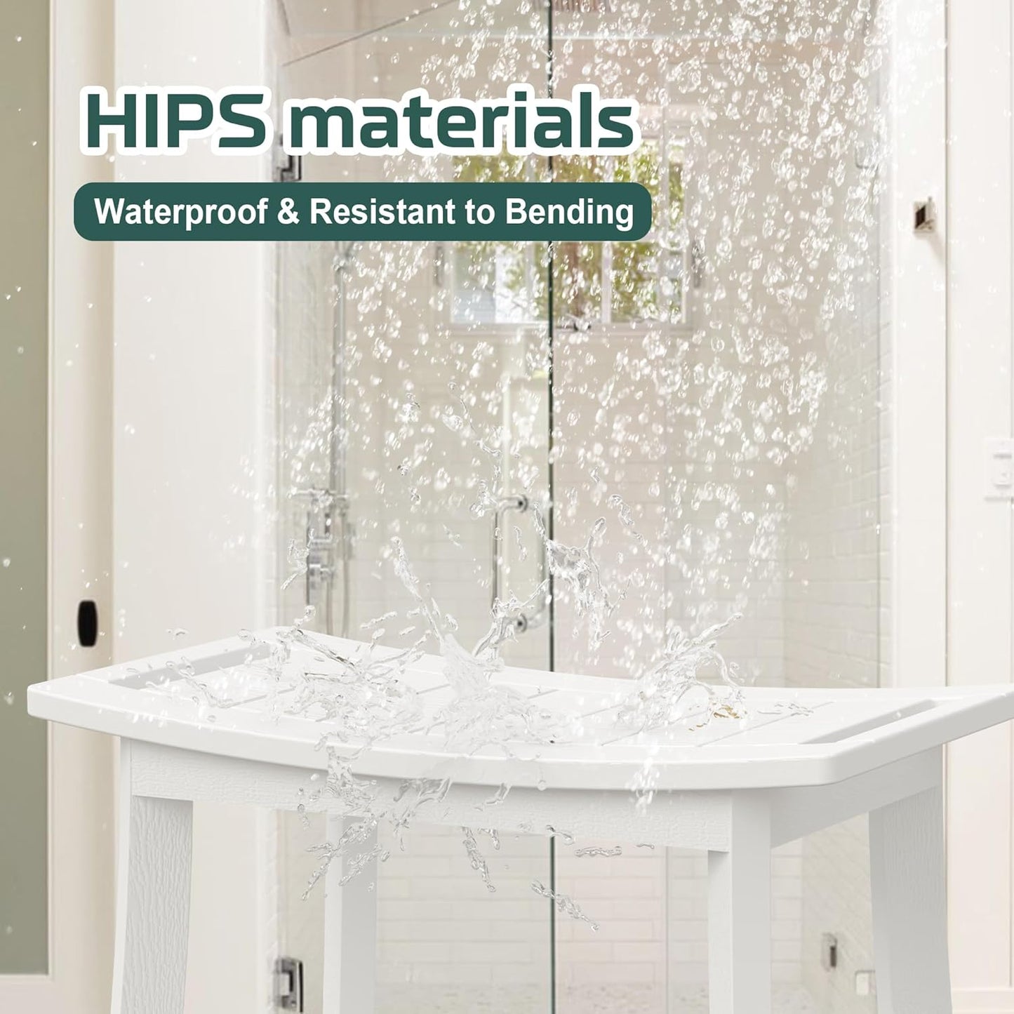 HIPS Shower Benches for Inside Shower, Waterproof Shower Stool with Storage Shelf & Adjustable Feet, SPA Bathroom Seat Chair for Shaving Legs, Indoor or Outdoor Use, White