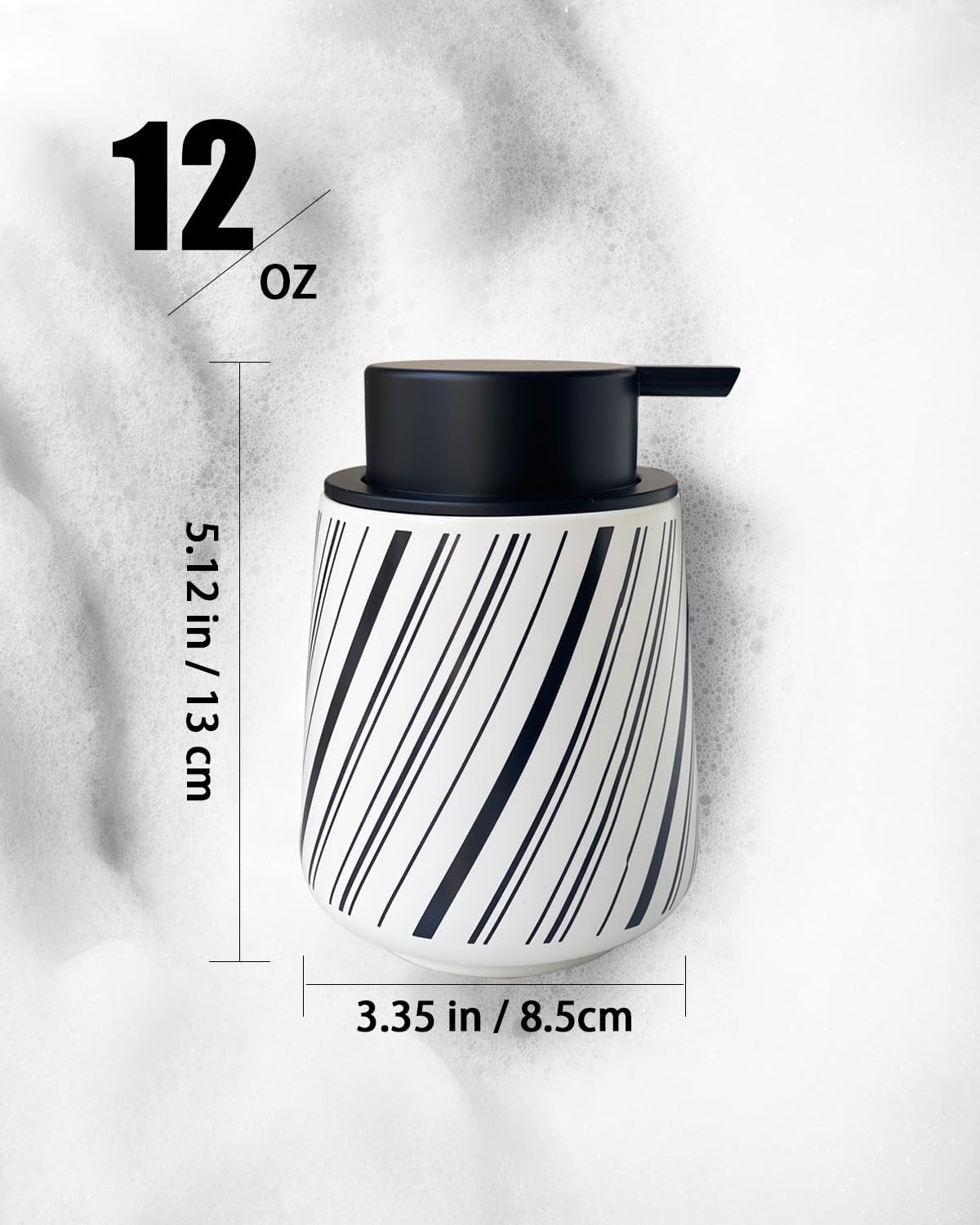 Chic Soap Dispenser Bathroom Ceramic Hand Foam Soap Dispenser for Bathroom Deco 12 Ounce Refillable Liquid Dispenser for Kitchen (White)