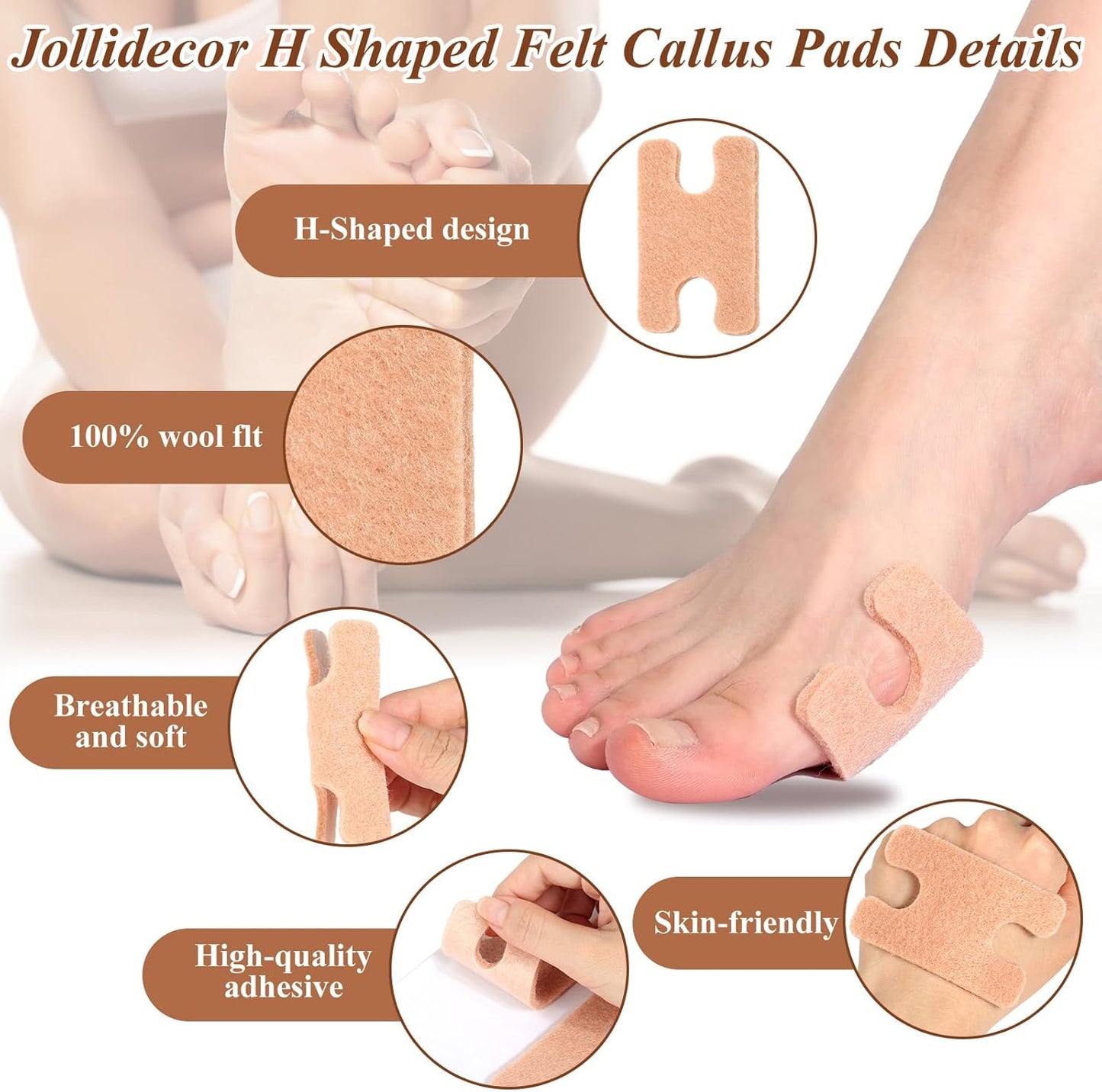 72Pcs H-Shape Callus Cushions Felt Corn Pads for Feet Self Stick Metatarsal Pads Foot Cushions for Pain Relief Callus Pads Keep Protecting Calluses from Rubbing on Shoes for Women Men Heel Pads