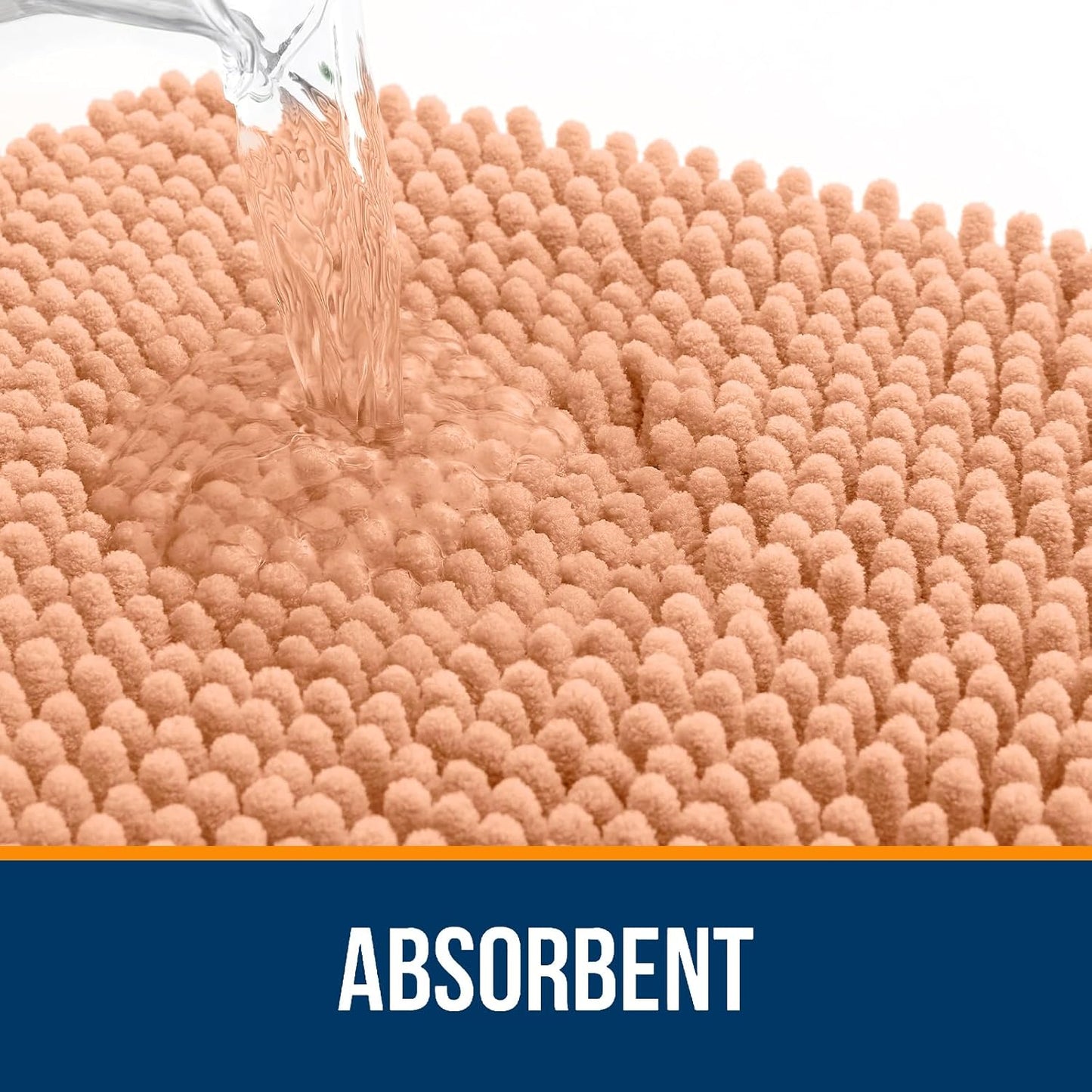 OLANLY Bathroom Rugs 44x24, Extra Soft Absorbent Chenille Bath Rugs, Rubber Backing Quick Dry, Machine Washable Bath Mats for Bathroom Floor, Tub and Shower, Home Decor Accessories, Peach