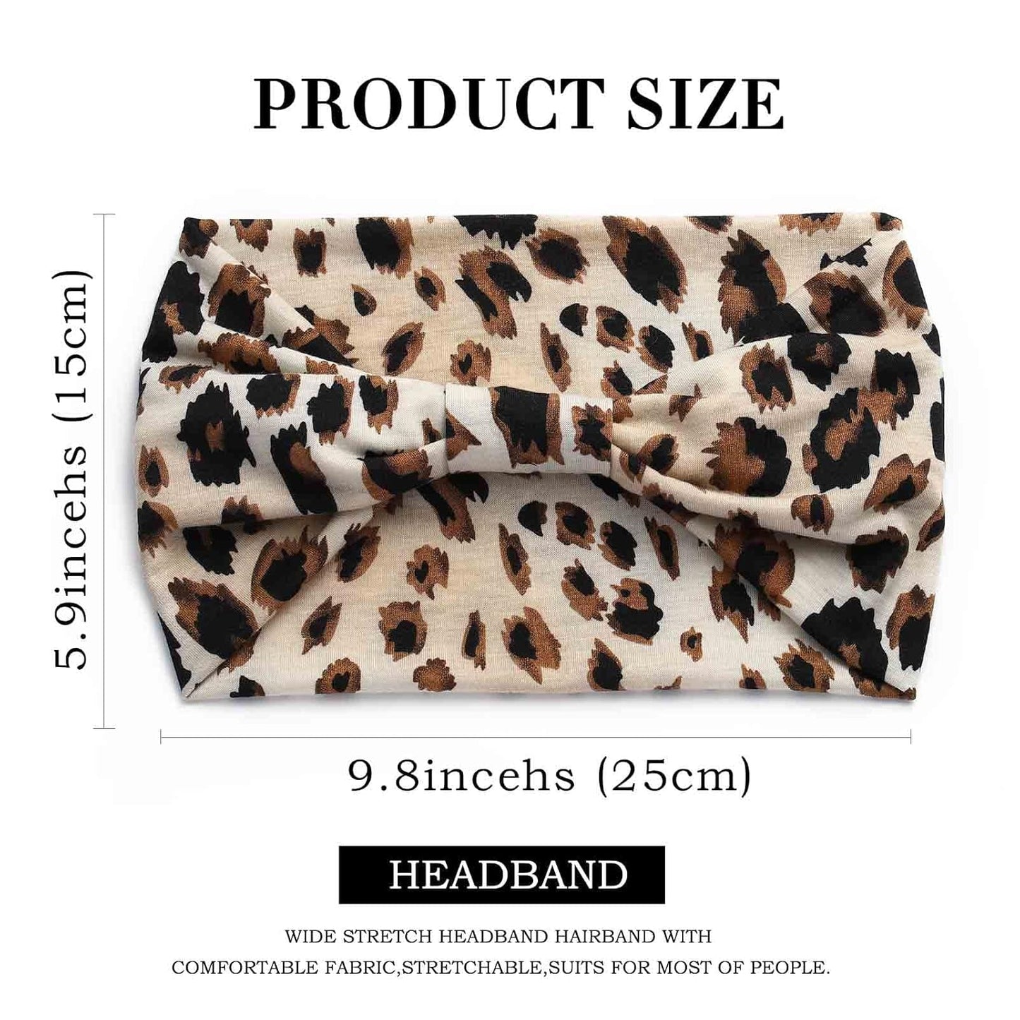 Acenail Wide Headbands Women Knotted Turban Headband Elastic Non Slip Hairbands Boho Head Wraps Workout Leopard Yoga Cotton Hair Scarfs Fashion Hair Accessories for Women 4Pcs (Leopard)
