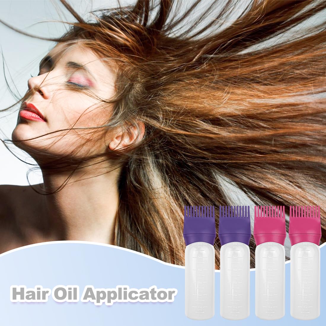 ELANE 4 Pcs Root Comb Applicator Bottle, 6oz, Hair Oil Applicator Bottle for Hair, Dye, Salon, Travel, Camping (Purple+Red)