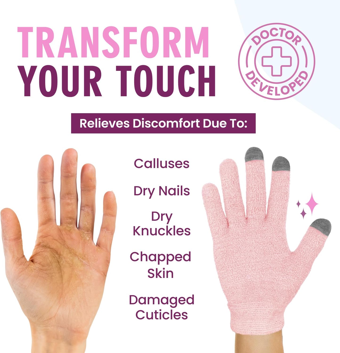 Dr. Frederick’s Original Moisturizing Gel Gloves – Deep Moisturizing and Fast Relief for Dry Hands – Touchscreen-Friendly – Mango Butter, Shea Butter, Jojoba, & Coconut Oil - Plush Pink