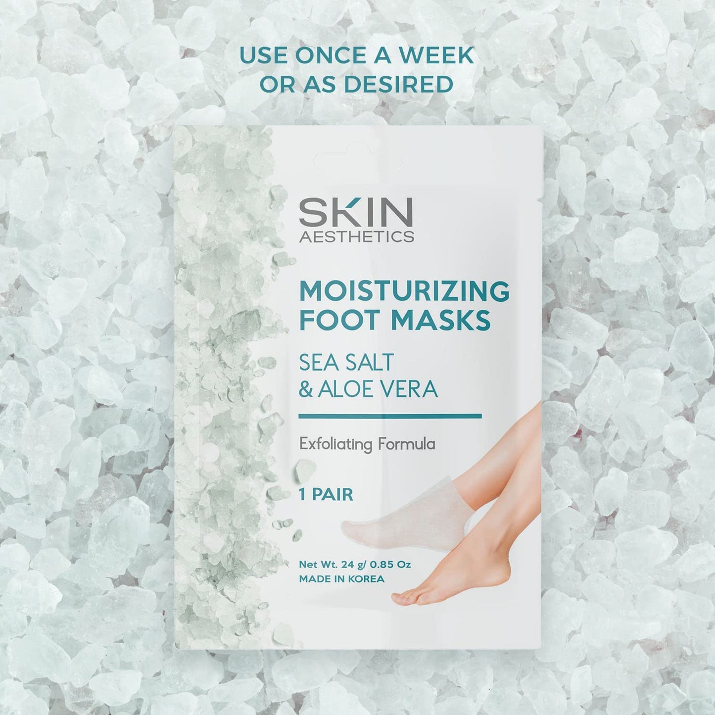 Sea Salt & Aloe Foot Masks - Moisturizes & Exfoliates Dry, Cracked Feet, Hydrating Foot Mask - Dermatologist Tested Korean Skincare - Clean Beauty, Cruelty-Free - 3 Pairs