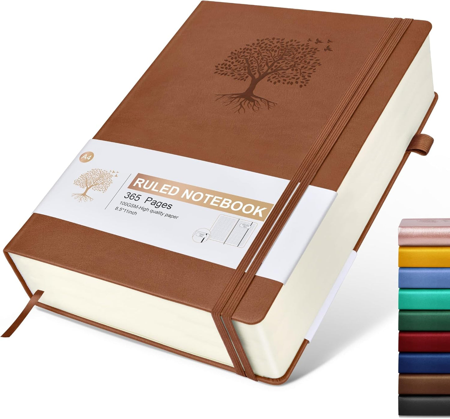 Lined Journal Notebook -365 Pages A4 Big Journal for Writing Men Women, College Ruled Notebook, Hardcover Leather Journal, Daily Journal Notebook for Work, Note Taking, 100Gsm Paper(8.5" x 11" Brown)