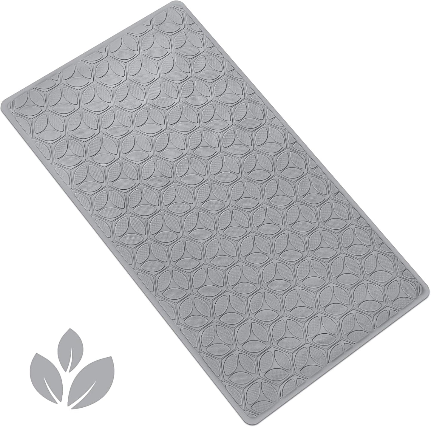 WRISIN Bathtub Mat Non Slip with Suction Cups - 100% Rubber Bathroom Mat Textured for Bath Tub Shower Safety - Soft on Touch - BPA/PVC Free - Pet Dog Bath Mat - Machine Washable - 16 × 28 Inch（Gray）