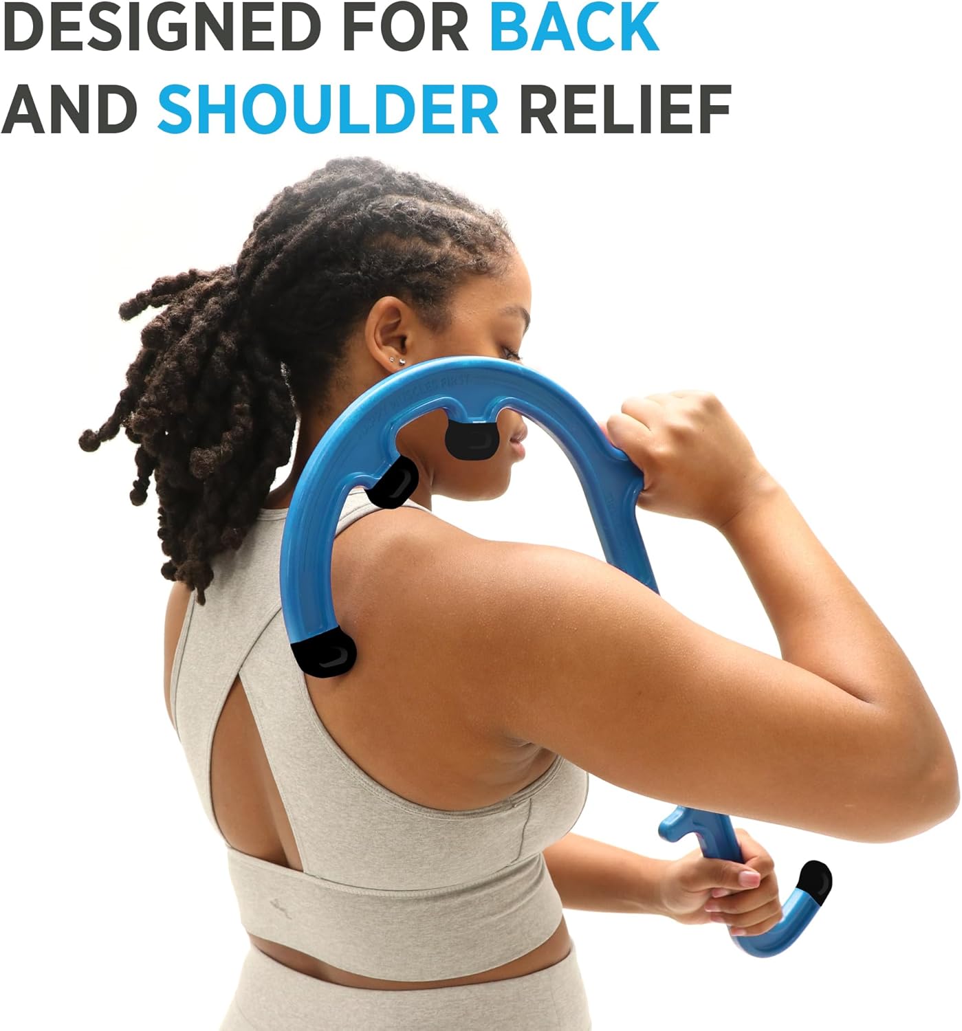 Tiger Tail Tiger Cane Back & Neck Massager – Trigger Point Deep Tissue Acupressure Hook with 7 Gription Knobs, Portable 2-Piece Self Massage Tool for Muscle Knot & Shoulder Pain Relief, Blue