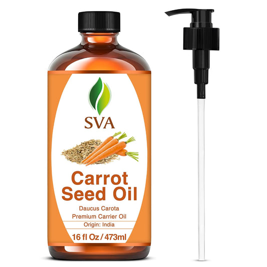 SVA Carrot Seed Oil - 16 Fl Oz – 100% Natural Cold Pressed Carrot Oil - for Face, Skin Care, Hair Care, Scalp Massage & Body Massage – Carrier Oil