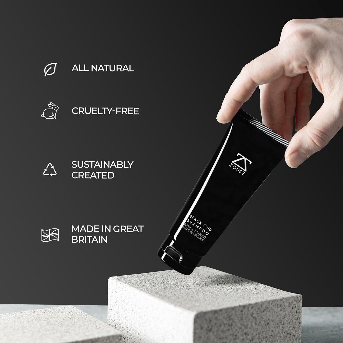 ZOUSZ Black Oud Men's Shampoo, Hair & Beard Cleaner and Strengthener, Vegan & Hypoallergenic Shampoo , 3.38 Fl Oz Hair Shampoo & Beard Wash Kit Essential