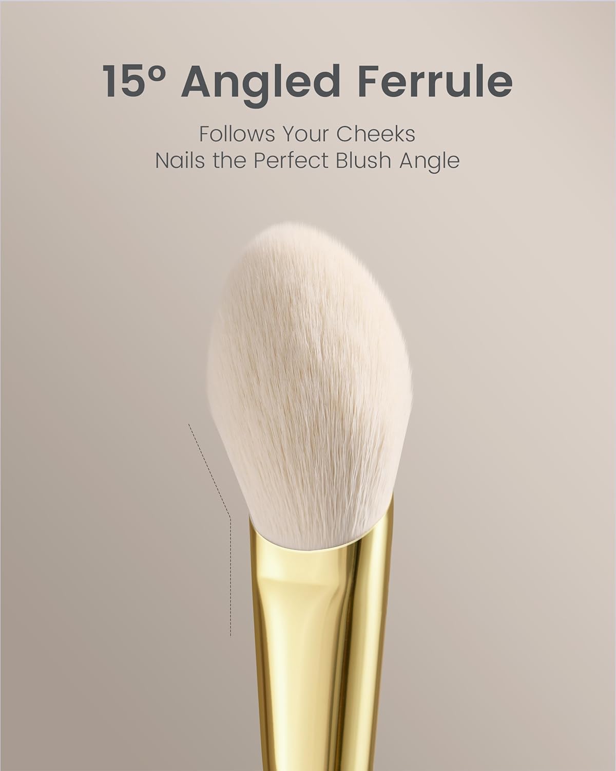 Desert Oak Series CM 160 Angled Blush Brush for Cheeks – Ideal for Powder & Cream Blush, Golden Brass Ferrule, Ebana Bubinga Handle, Soft Nylon Bristles