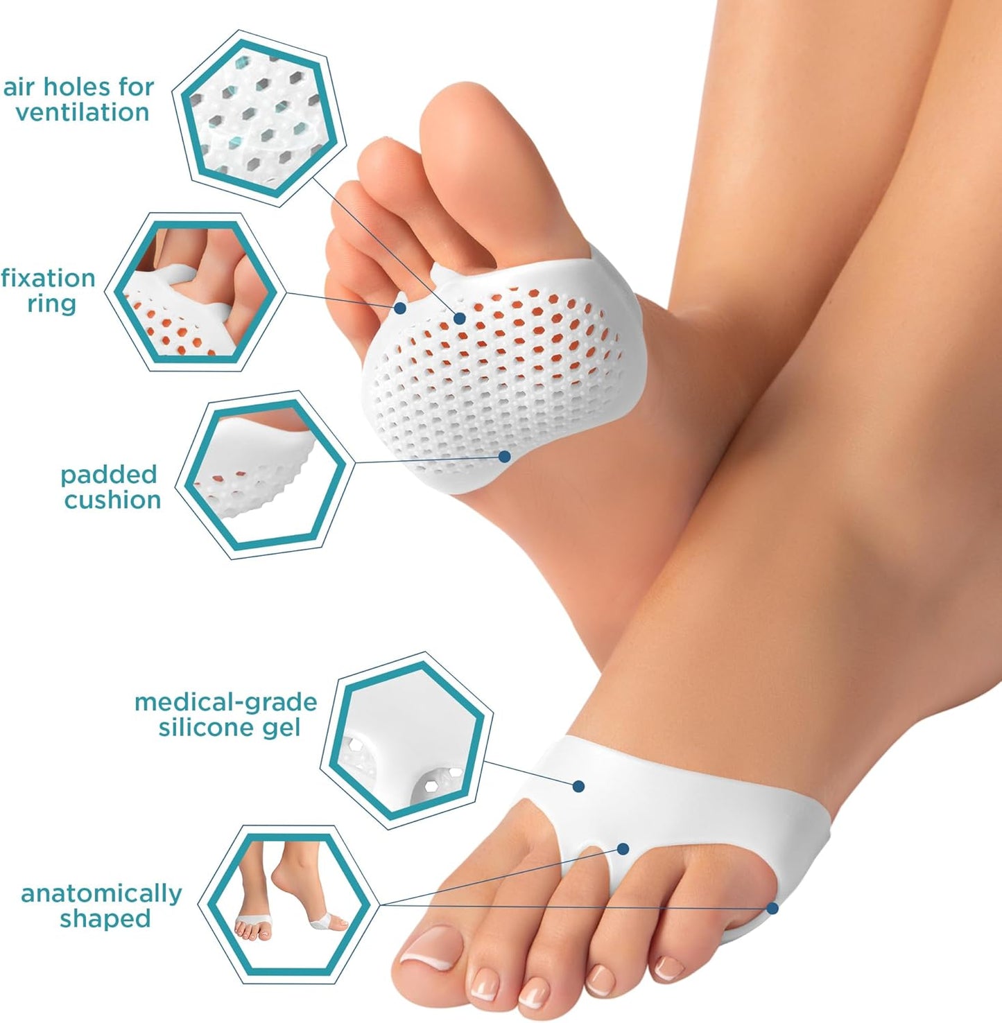 Homergy Metatarsal Foot Pads - Soft Gel Ball of Foot Cushions for Pain Relief, Ultra-Thin Sleeve Design, Stays in Place, Breathable & Reusable - Fits Heels, Flats, Sneakers (4 Pads / 2 Pairs)