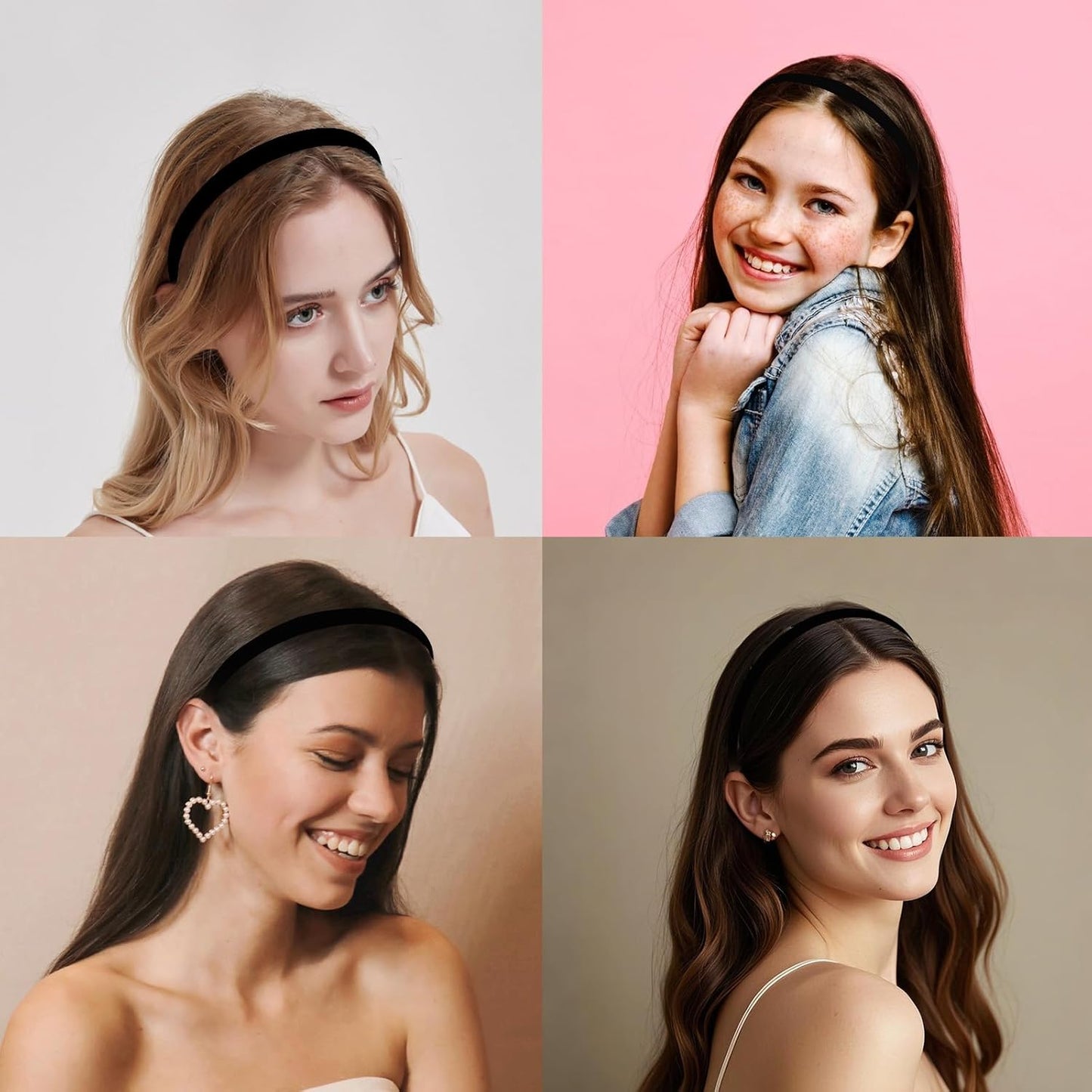 Wecoe Black Narrow Satin Headbands, 10pcs Non Slip Fashion Hair Bands for Women & Girls' Hair - Holiday & DIY Costume Accessories