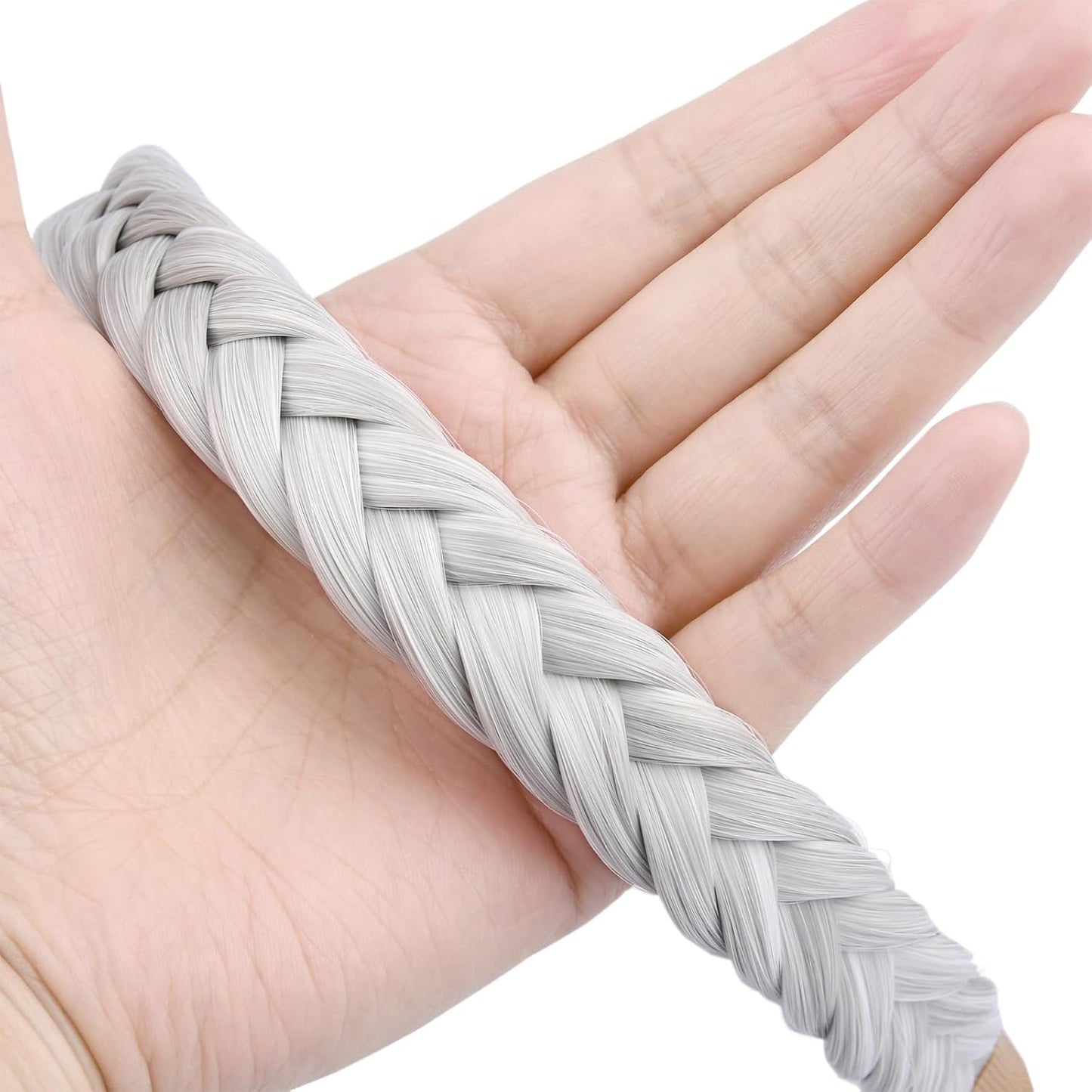 DIGUAN Width 0.9 inches Synthetic Hair Plaited Headband Braid With Teeth Hair Band Accessories for Women Girl (White Gray)