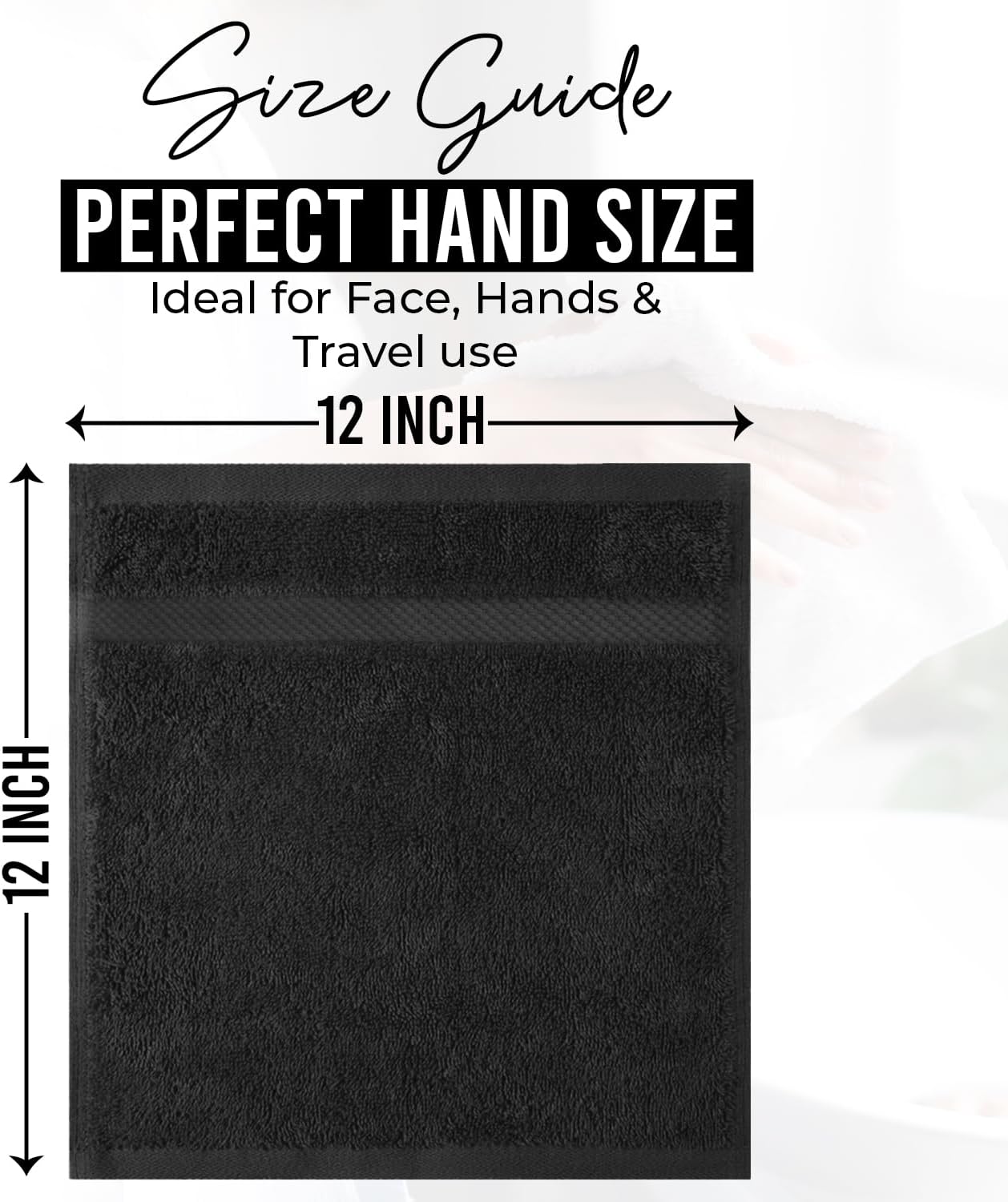 DAN RIVER 12-Pack Premium 100% Cotton Black Face Towels – Reusable Face Towel Set, Soft & Absorbent Rough Wash Cloths for Bathroom & Body – Hand and Face Towels, 550 GSM (12x12 in)